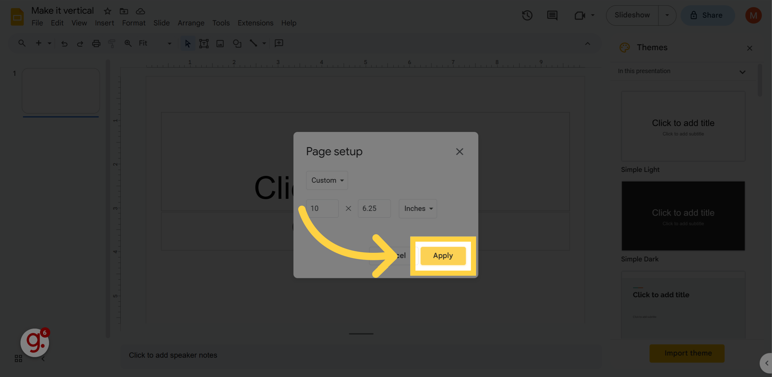 how to make a google slides presentation vertical