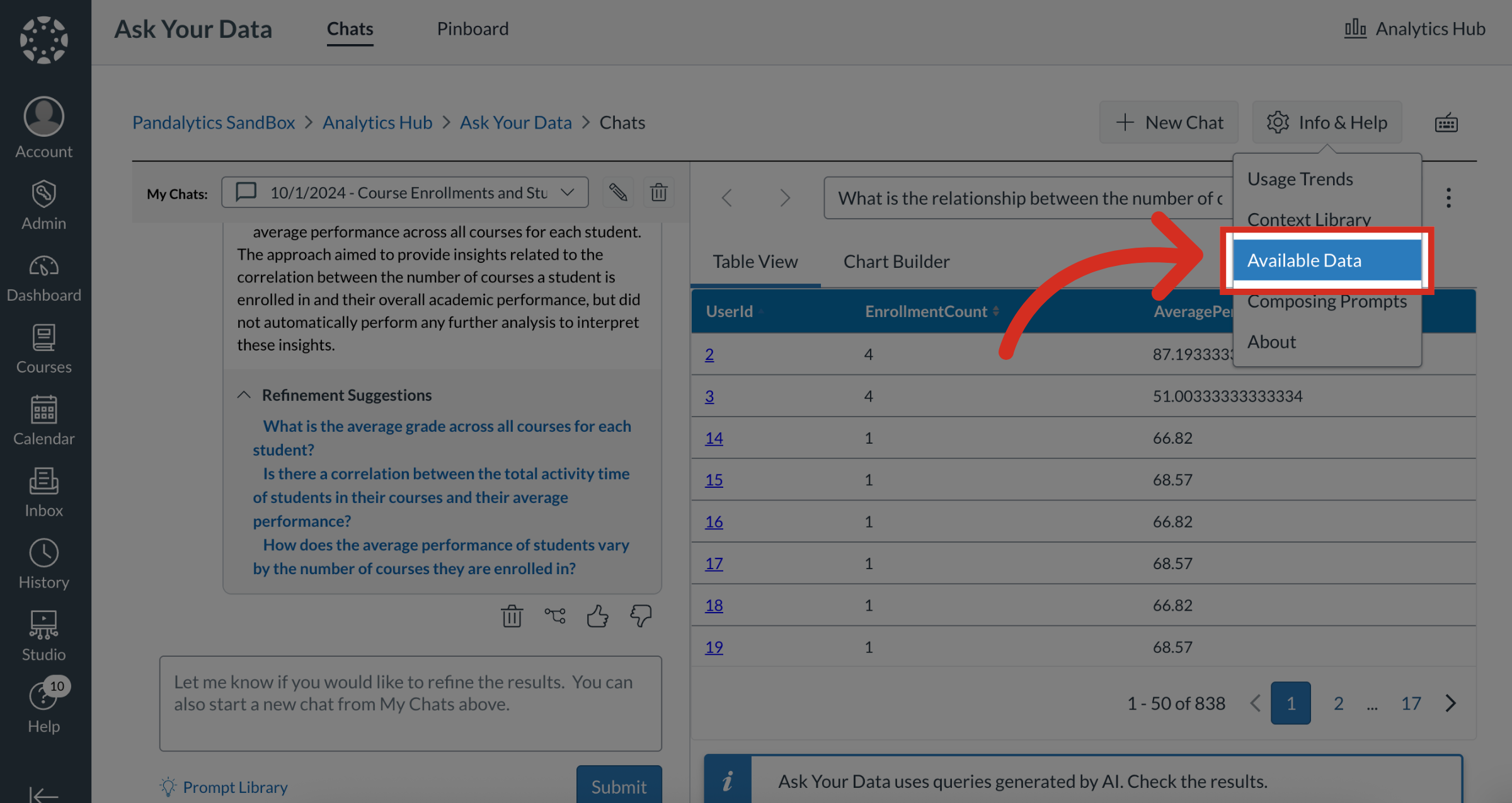 How do I view Available Data in Ask Your Data? - Instructure Community