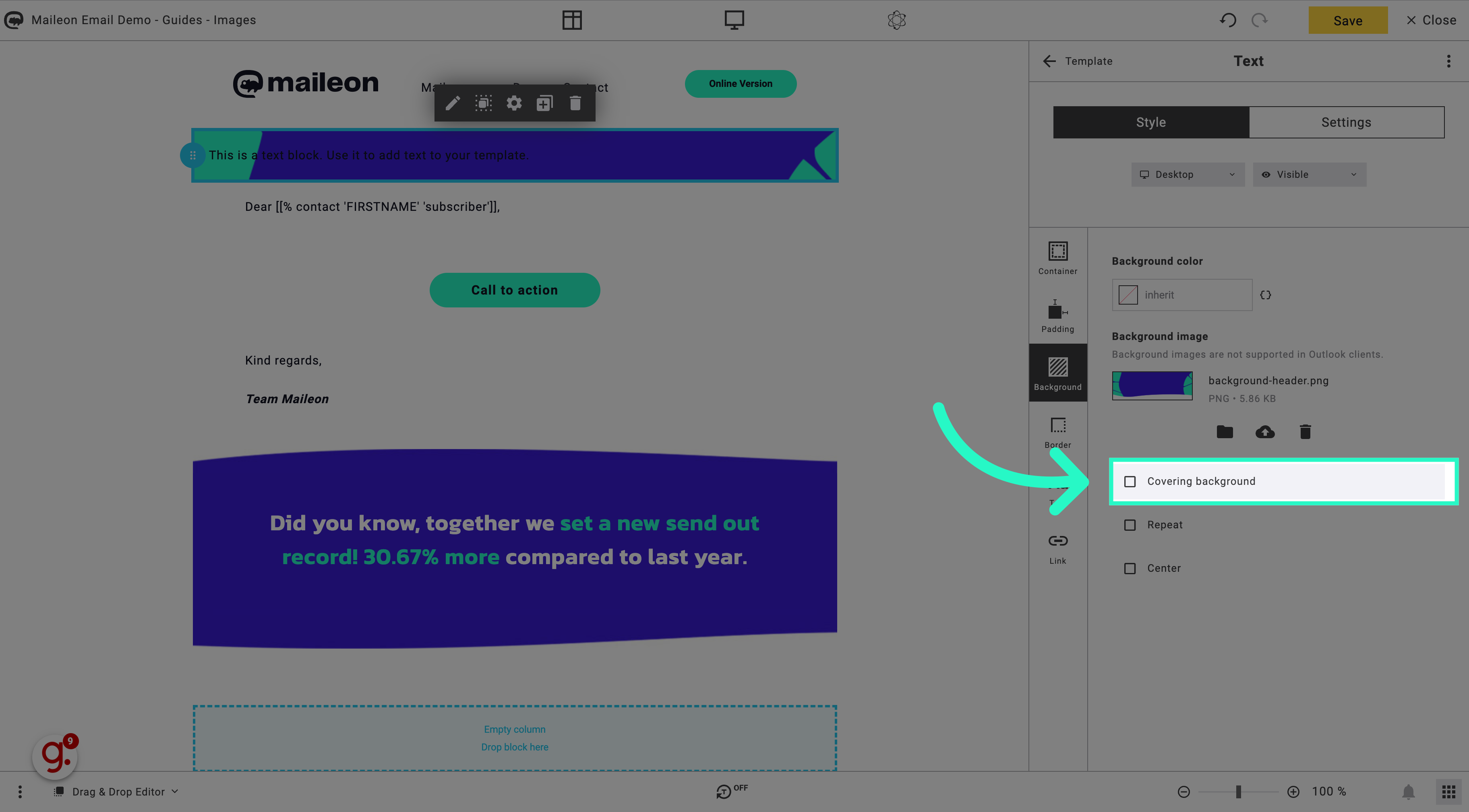 ️ How to add a background to a text element in your email? : Maileon ...