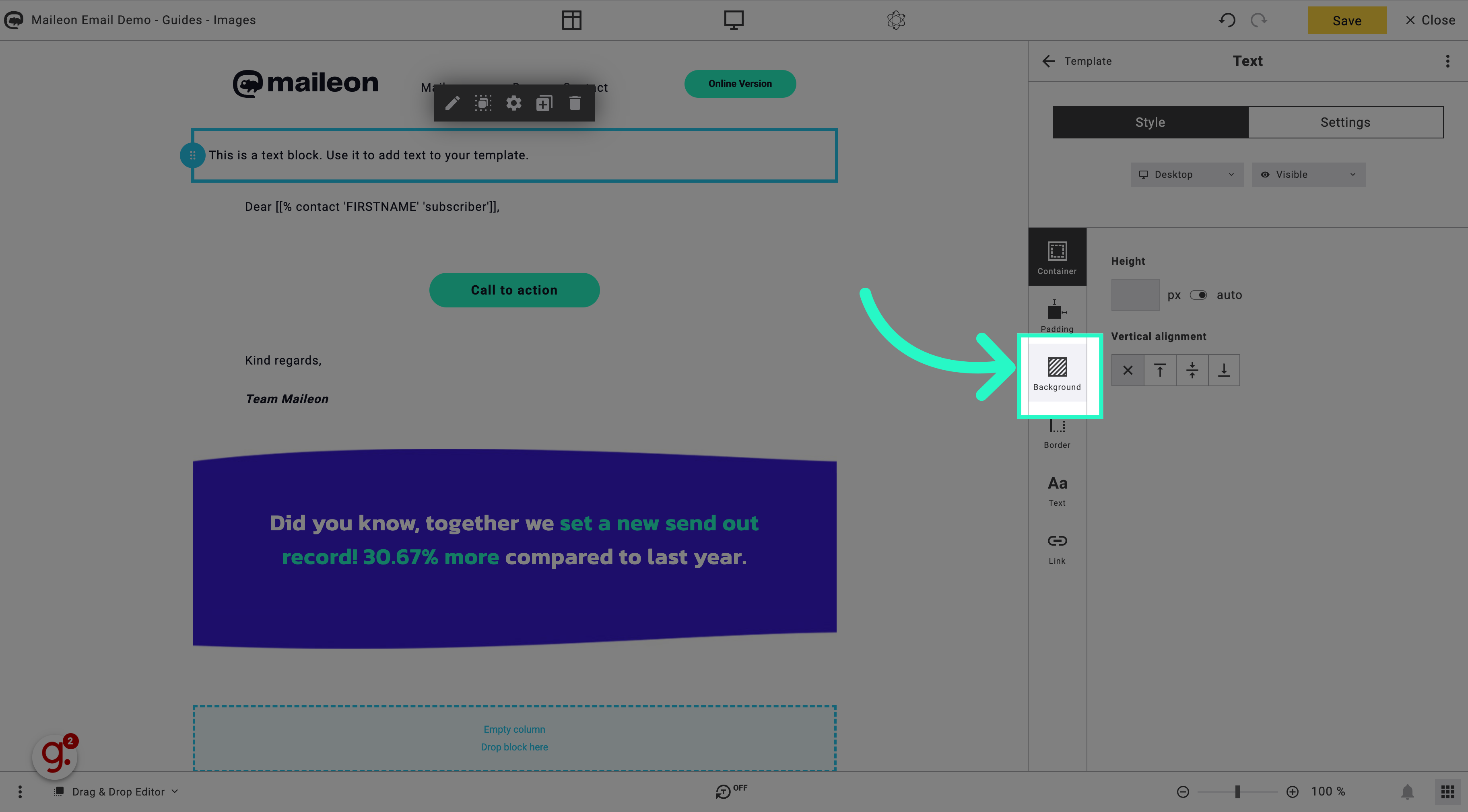 ️ How to add a background to a text element in your email? : Maileon ...