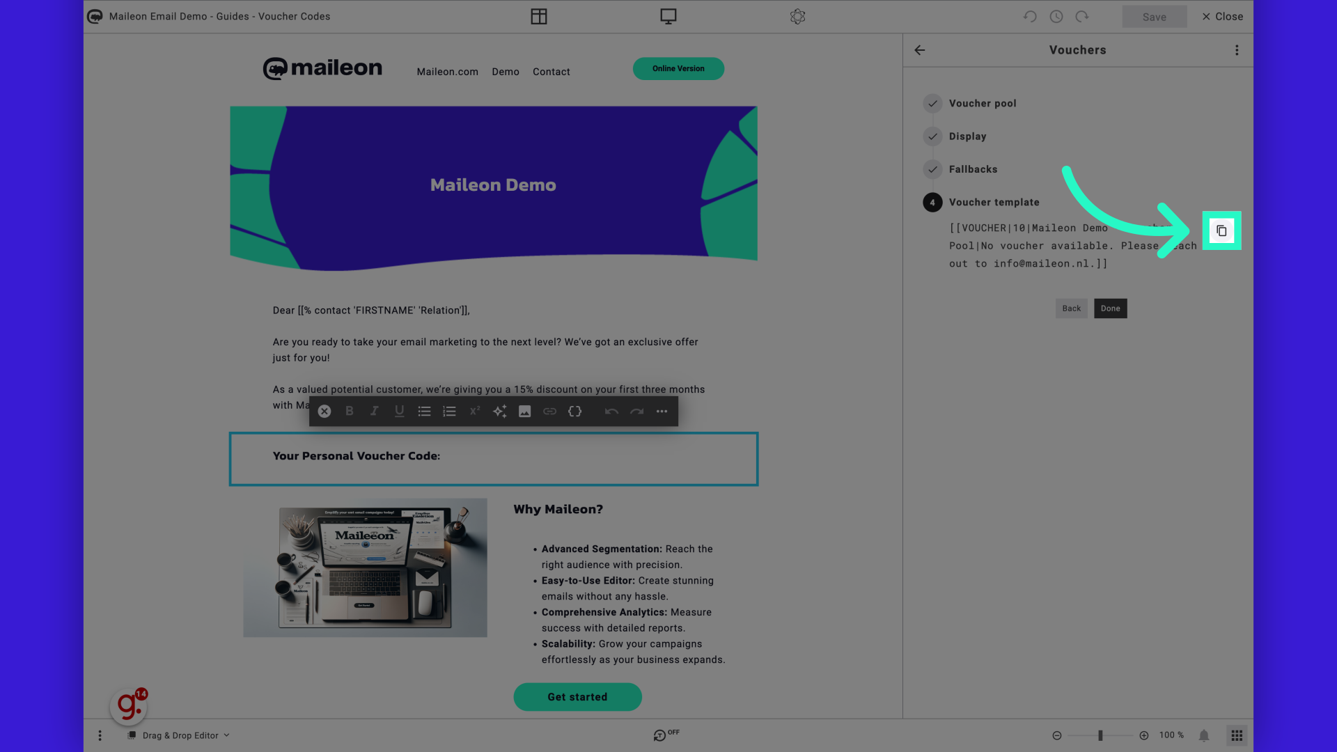 ️ How to add a voucher code to an email : Maileon Support