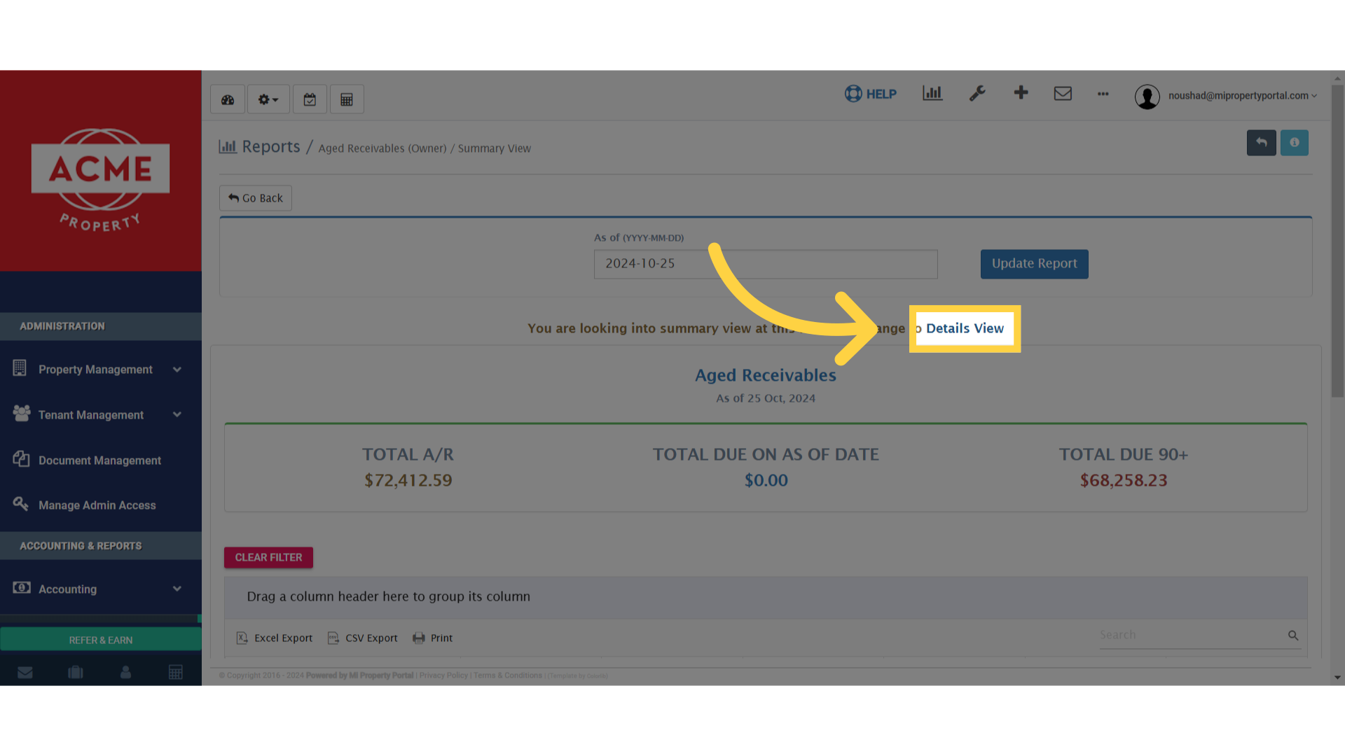 How to Generate an Aged Receivables (Owner) Report? Mi Property