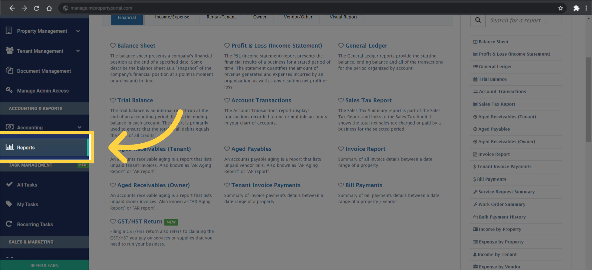 How to look for Financial Reports - Mi Property Portal Help Center
