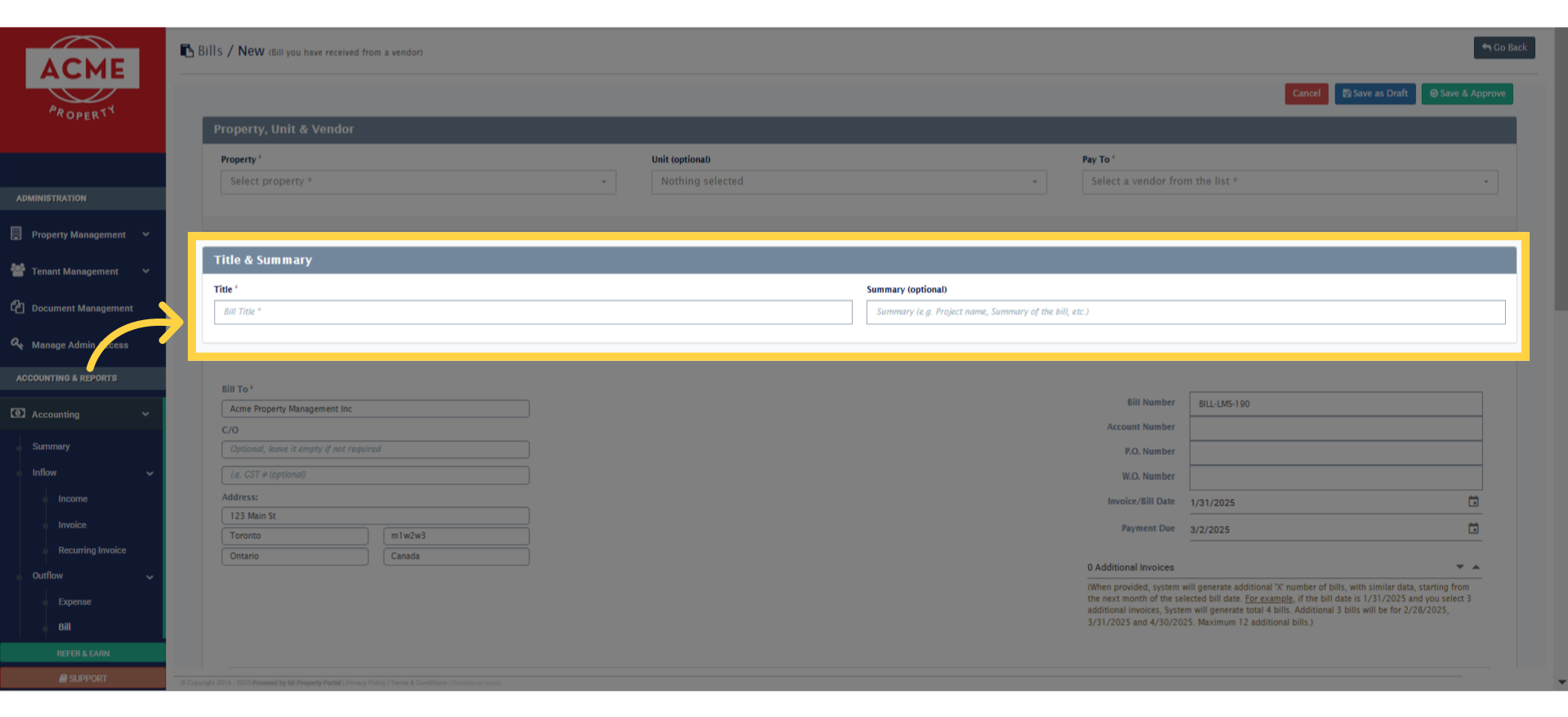 How to Create a Bill? - Mi Property Portal Help Center