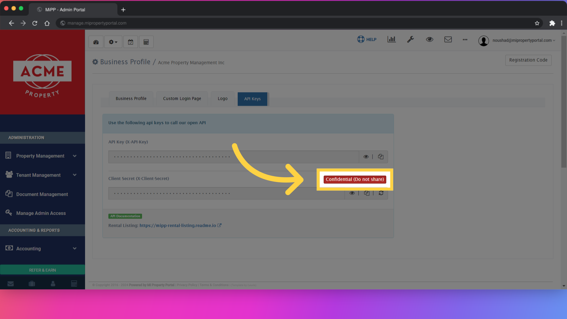 How to Regenerate API key? - Mi Property Portal Help Center