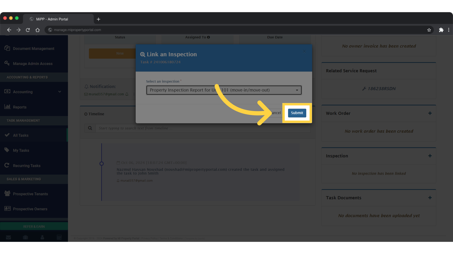 How to link an Existing Inspection from a Task (task details view ...