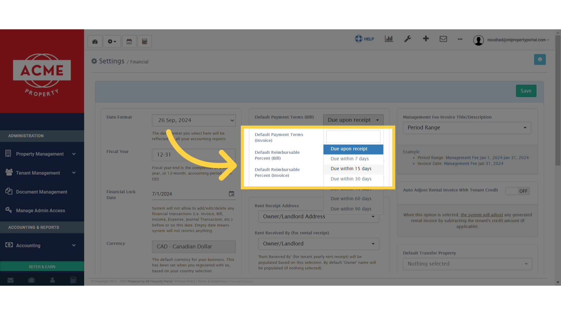 How to set default payment terms for Bill & Invoice? - Mi Property ...