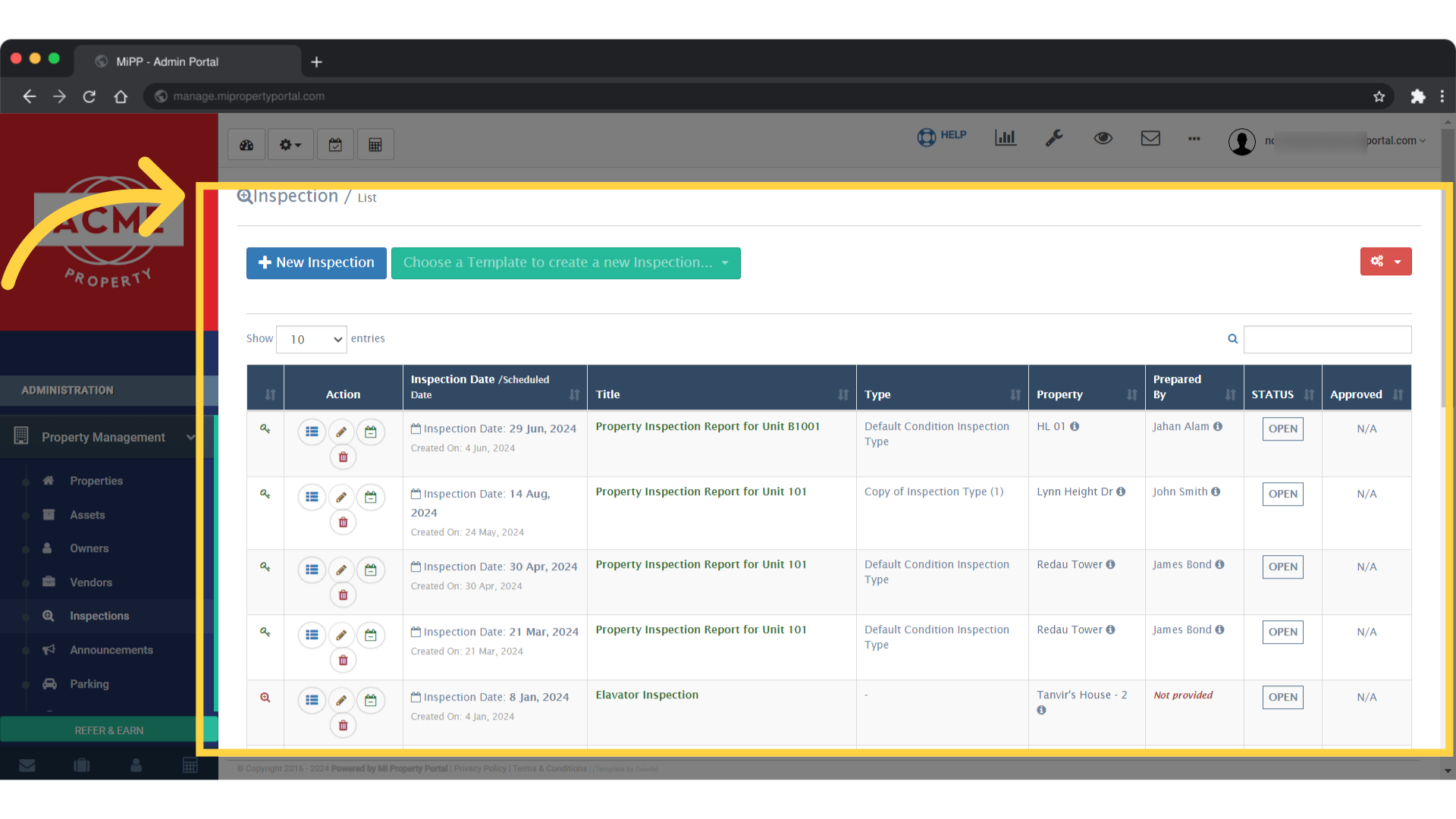 How to Create Inspection (Different Types)? - Mi Property Portal Help ...