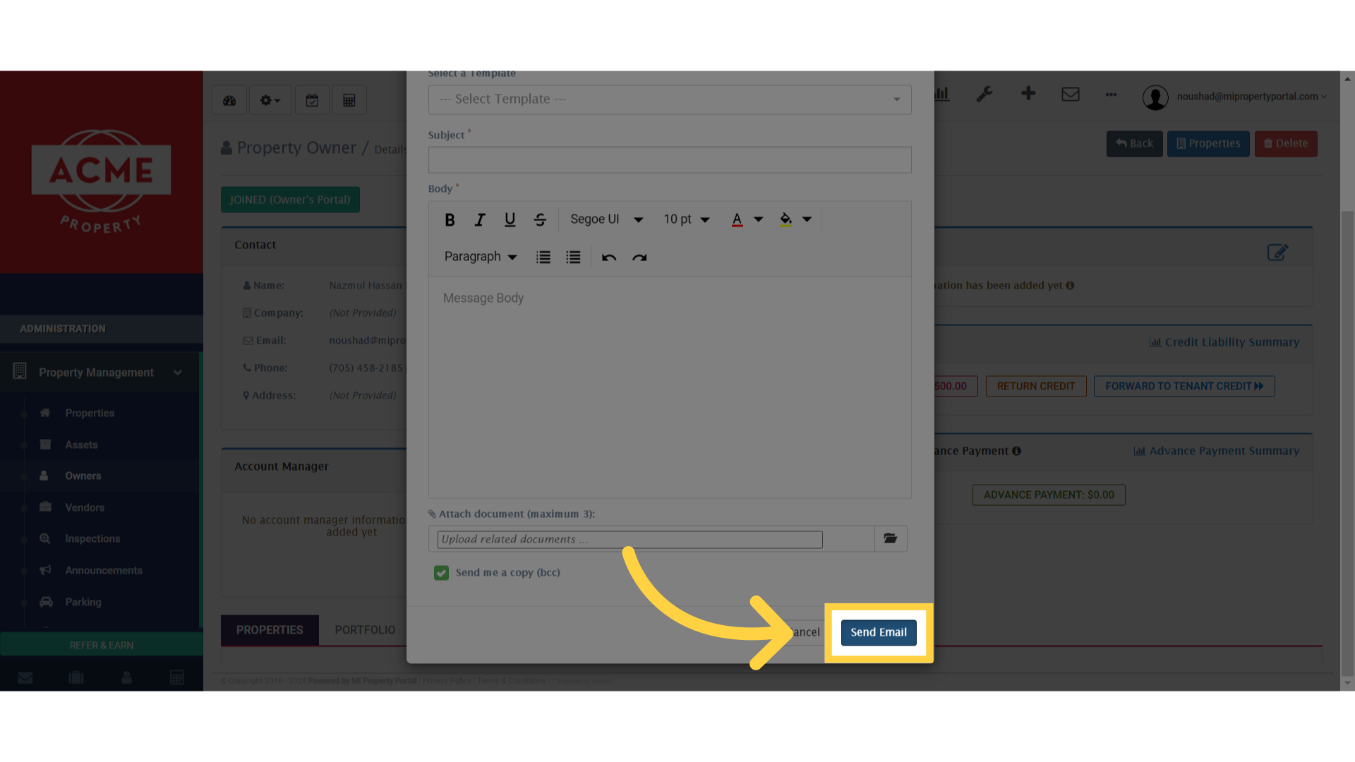 How to Send Email or SMS to Owners? - Mi Property Portal Help Center