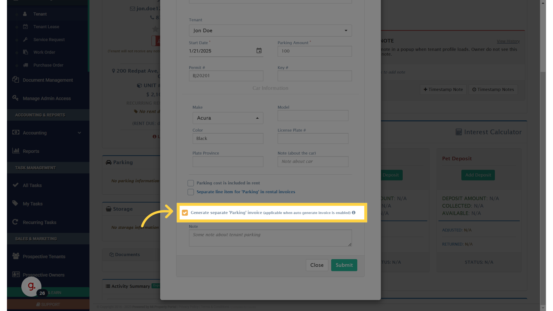 How to add parking in a tenant profile? - Mi Property Portal Help Center