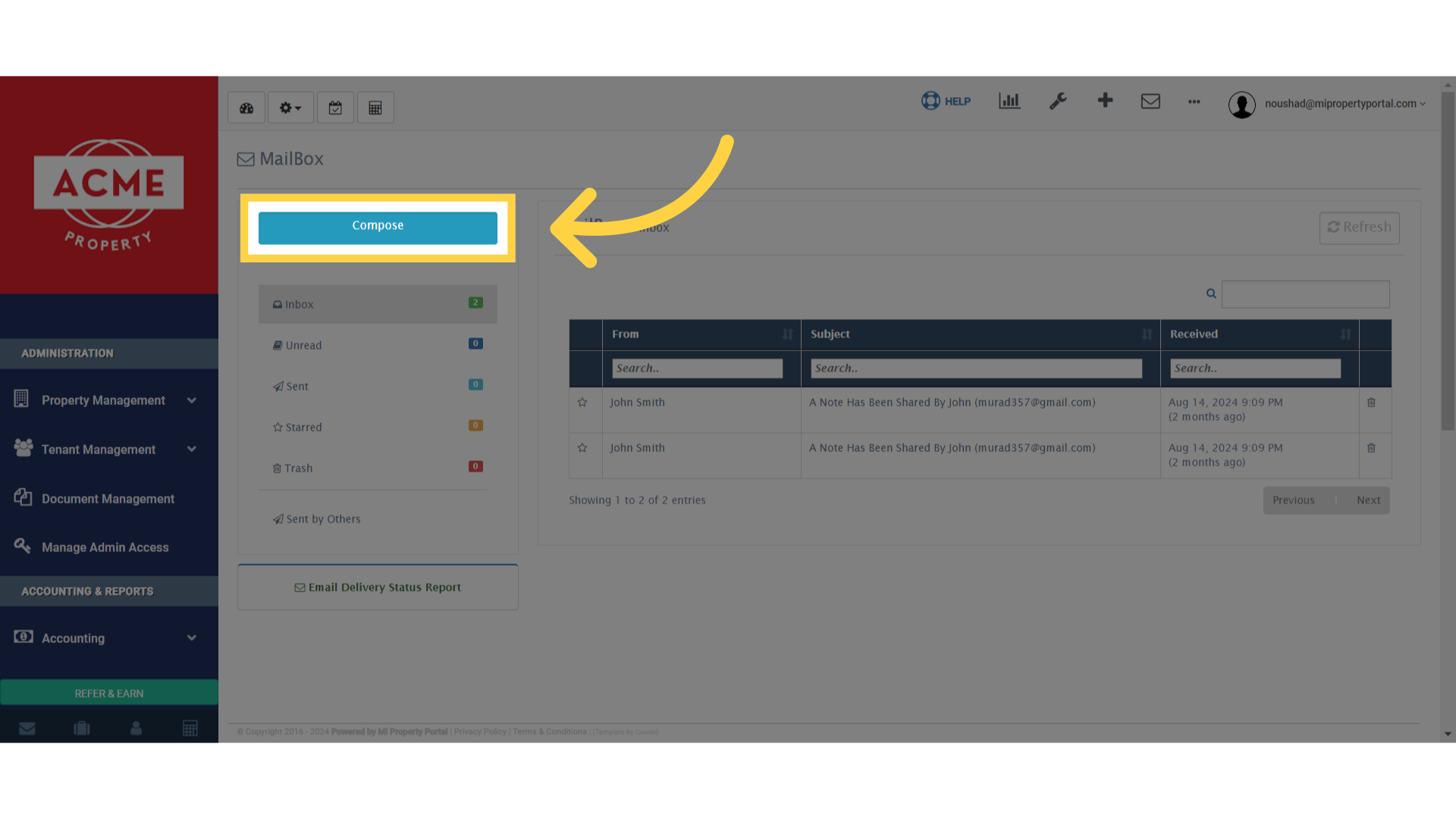 How to Add Attachments while Composing an Email from Mi Property Portal ...