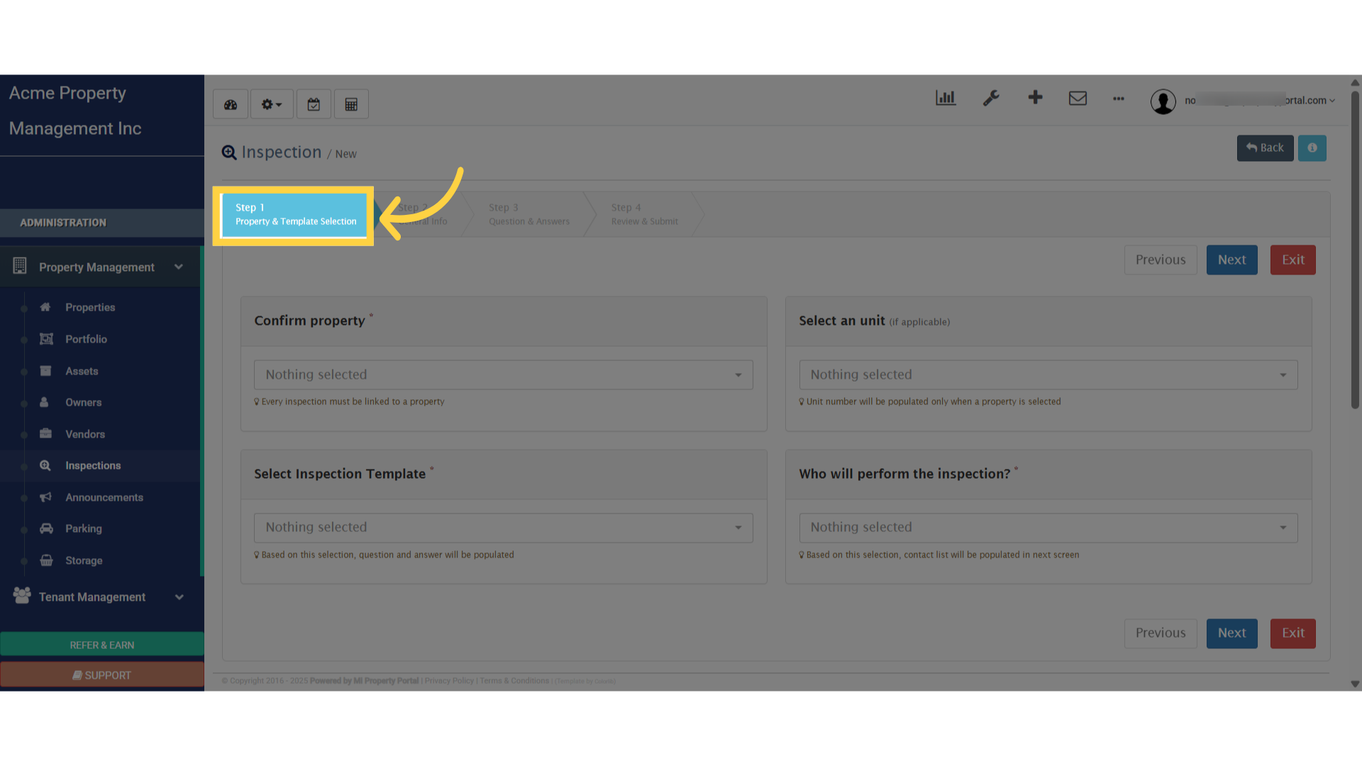Select Inspection How to Create “Other” type of Inspection? - Mi Property Portal Help Center