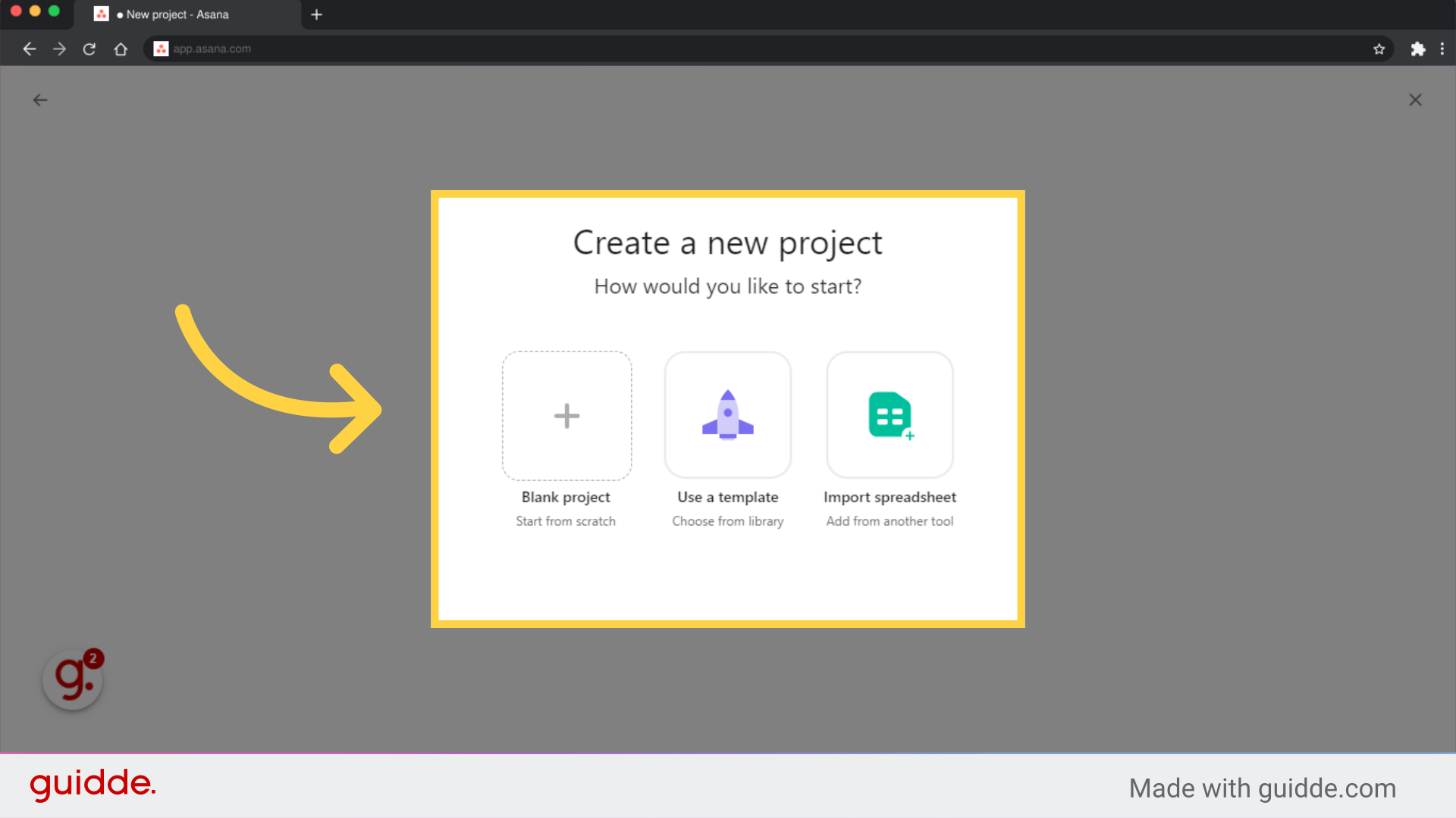 How to create a project in Asana - Guidde | Gallery