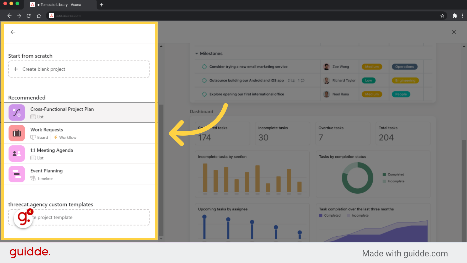 How to create a project in Asana - Guidde | Gallery