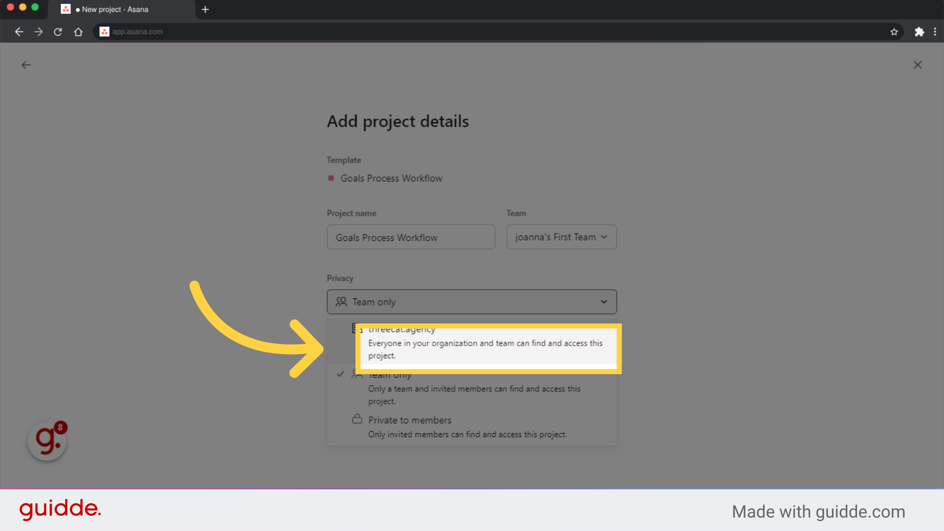 How to create a project in Asana - Guidde | Gallery