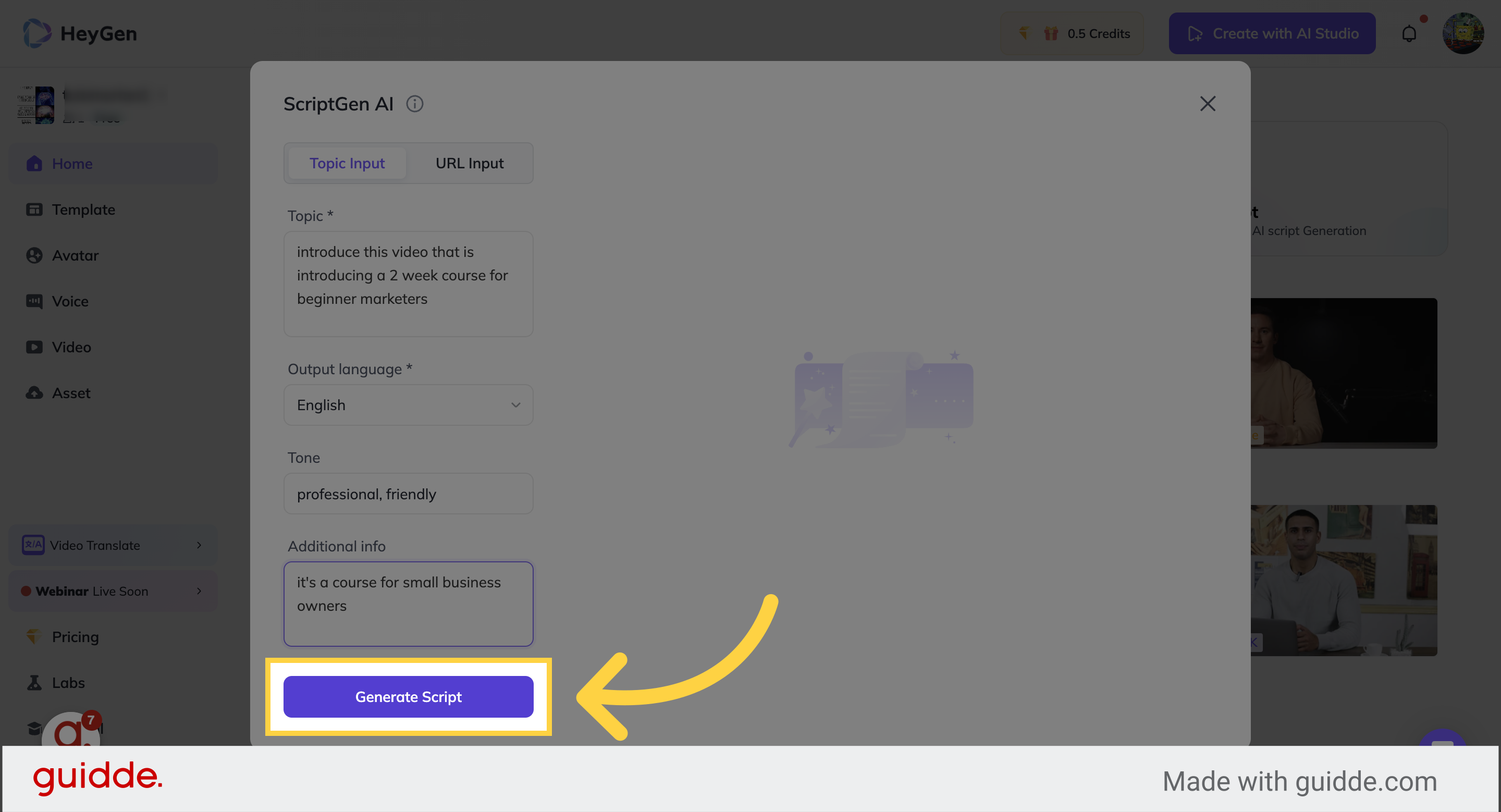 How to generate a script with HeyGen's AI? - Guidde | Gallery