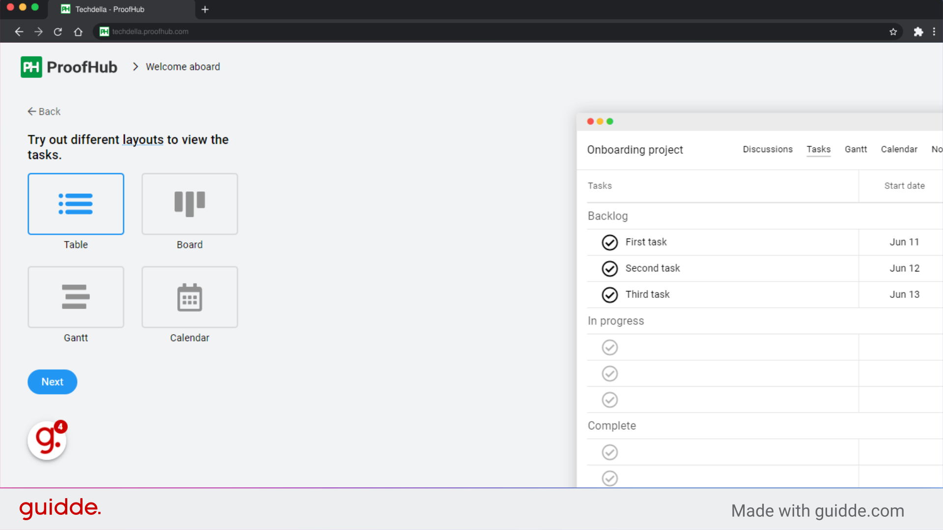 How to create projects, and tasks in ProofHub - Guidde | Gallery