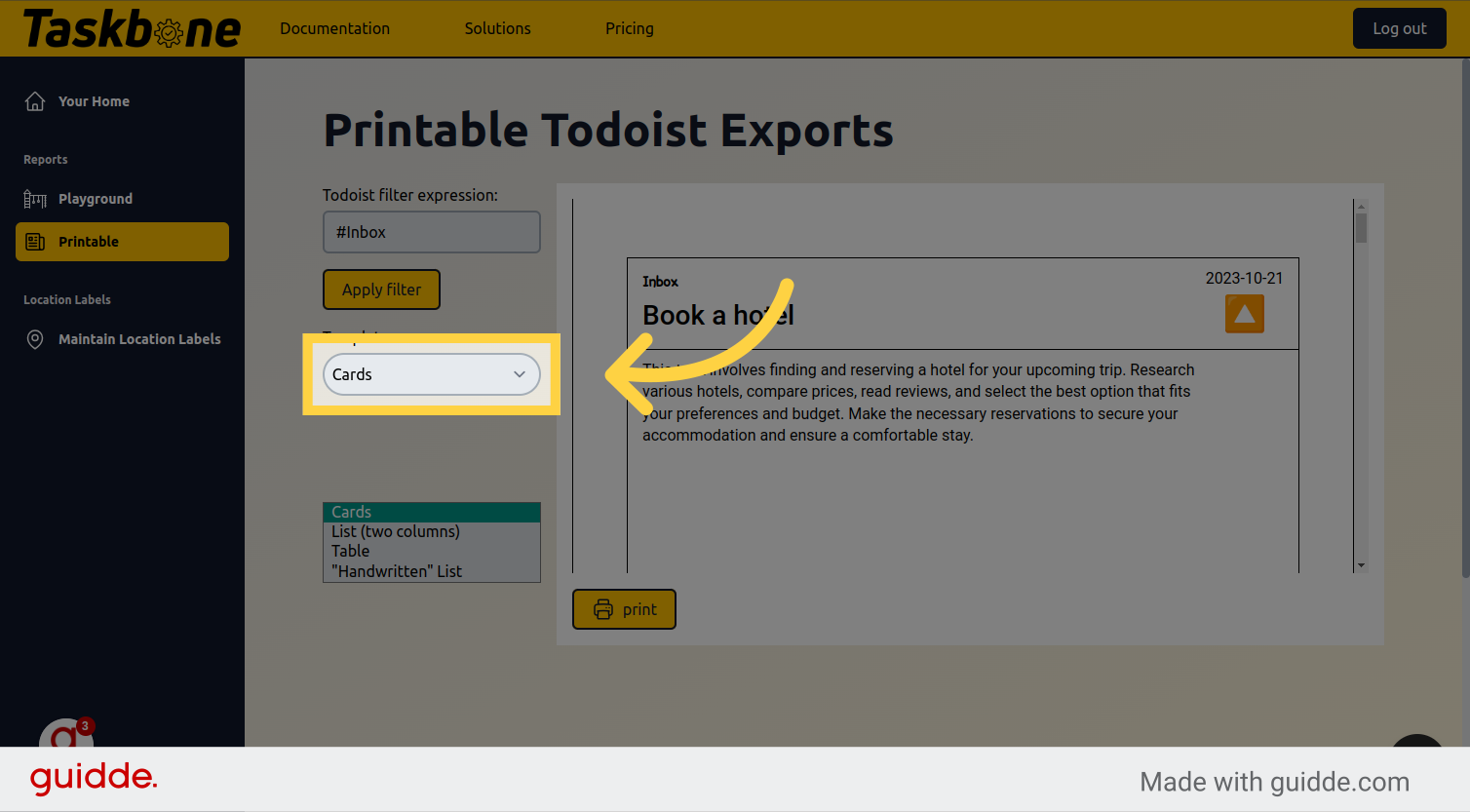 Print your Todoist tasks with Taskbone