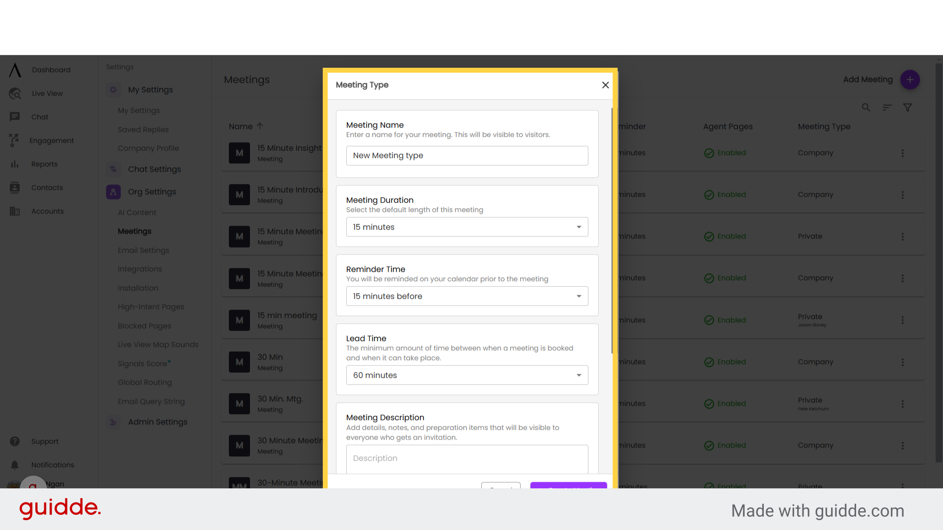 Meeting Types - Signals Help Docs