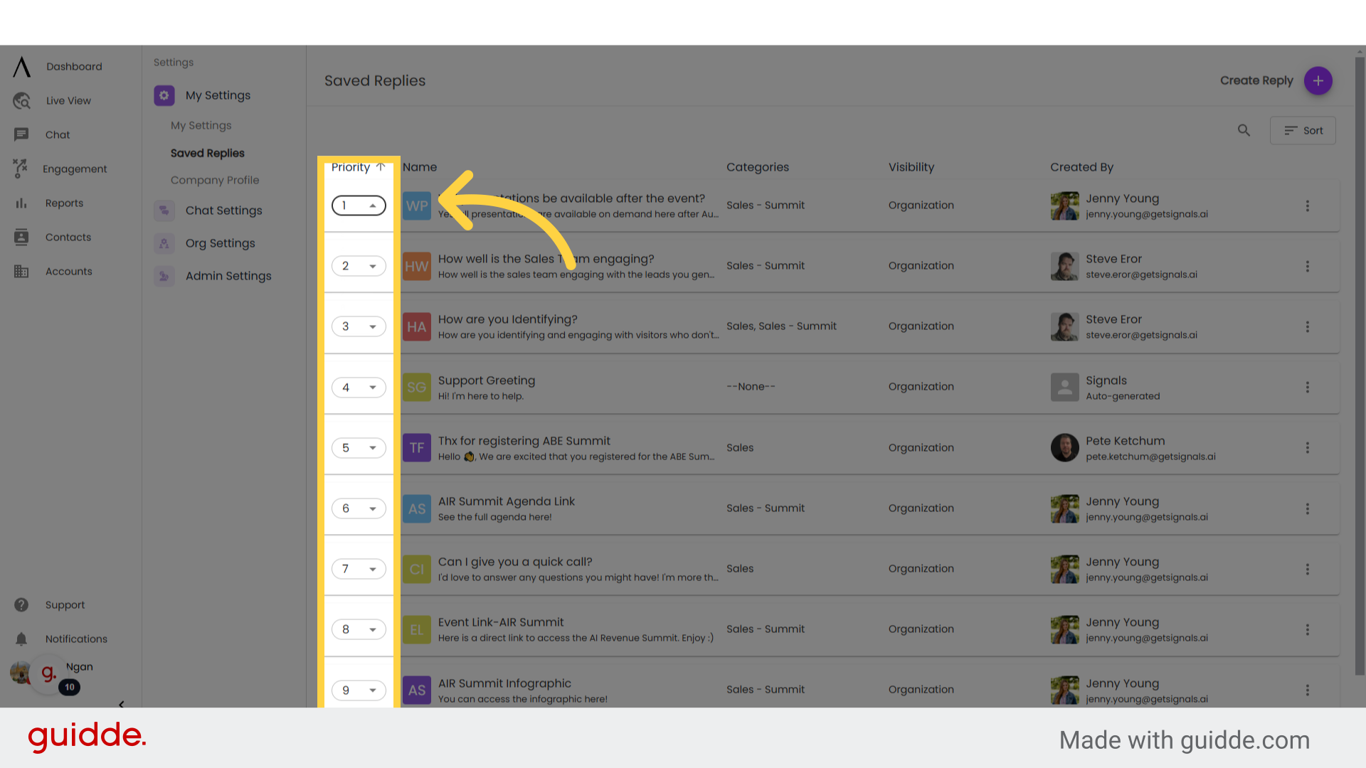 Managing Saved Replies - Signals Help Docs