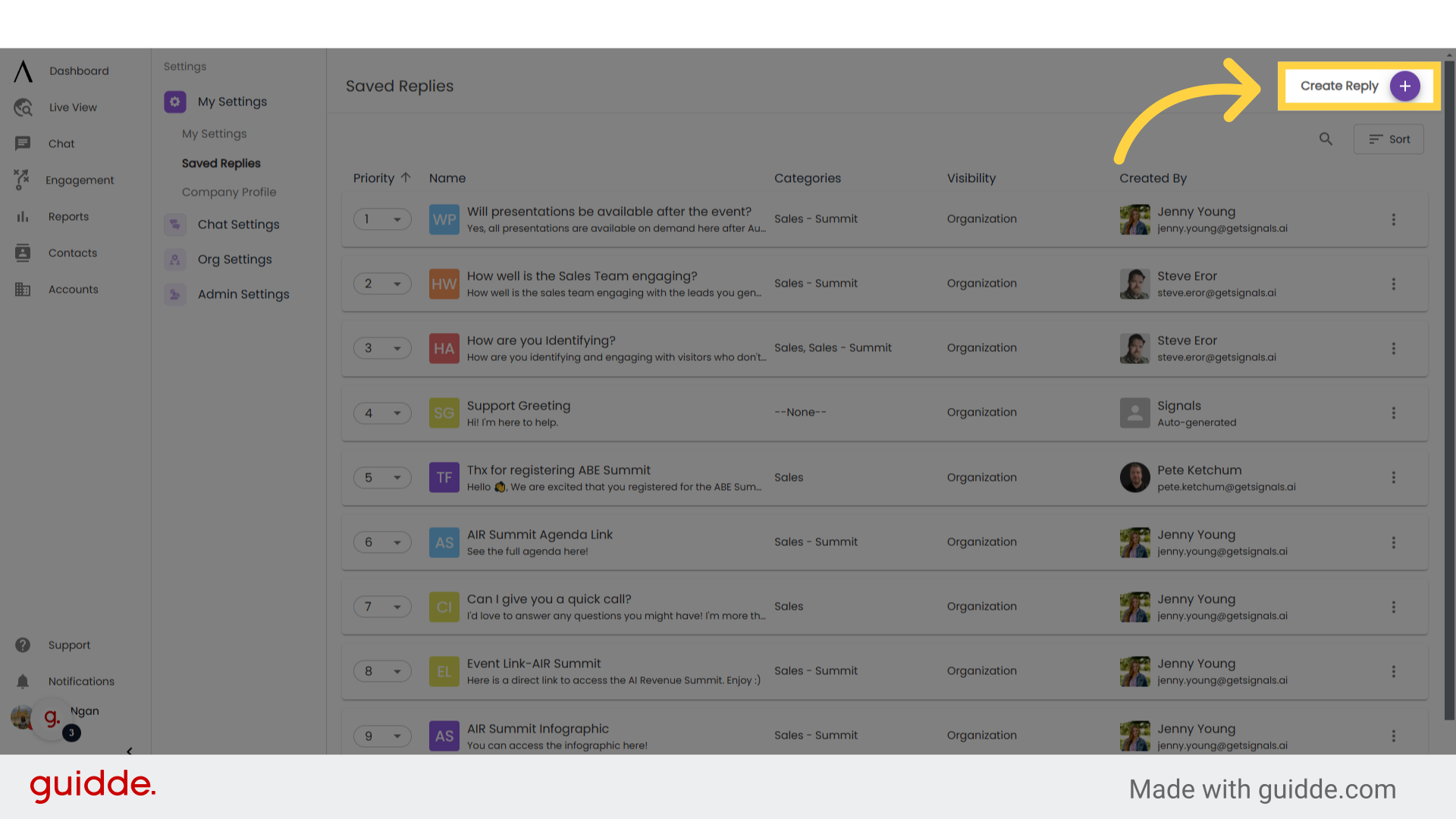 Managing Saved Replies - Signals Help Docs