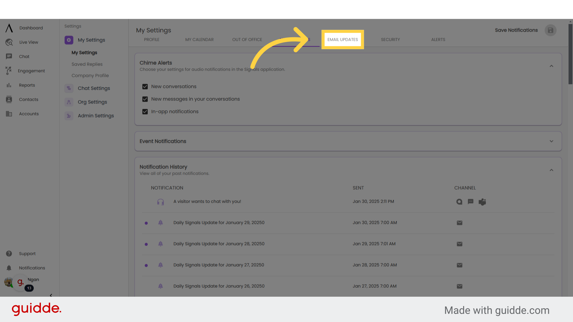 Notifications/Updates, Security and Alerts - Signals Help Docs