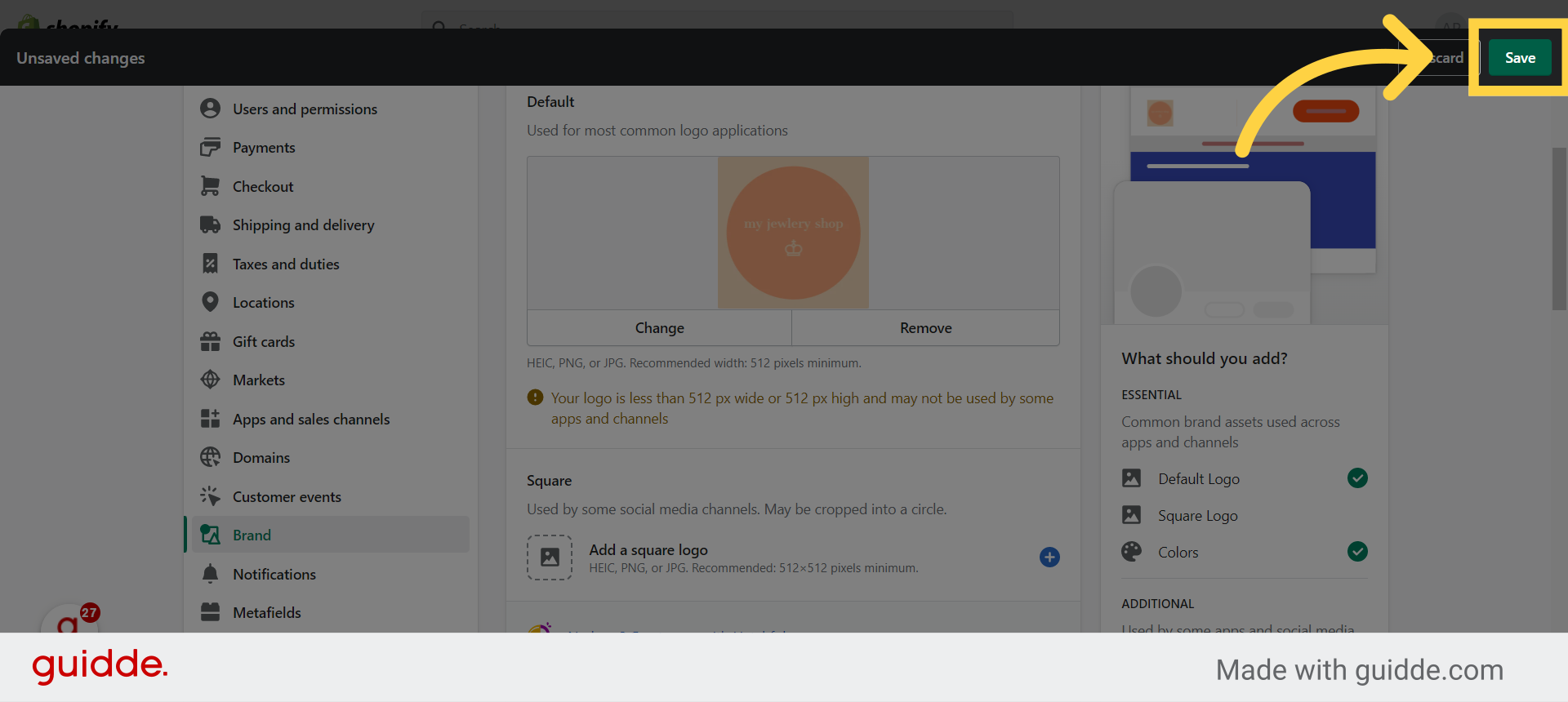 How to add a logo / Branding on Shopify - Guidde | Gallery