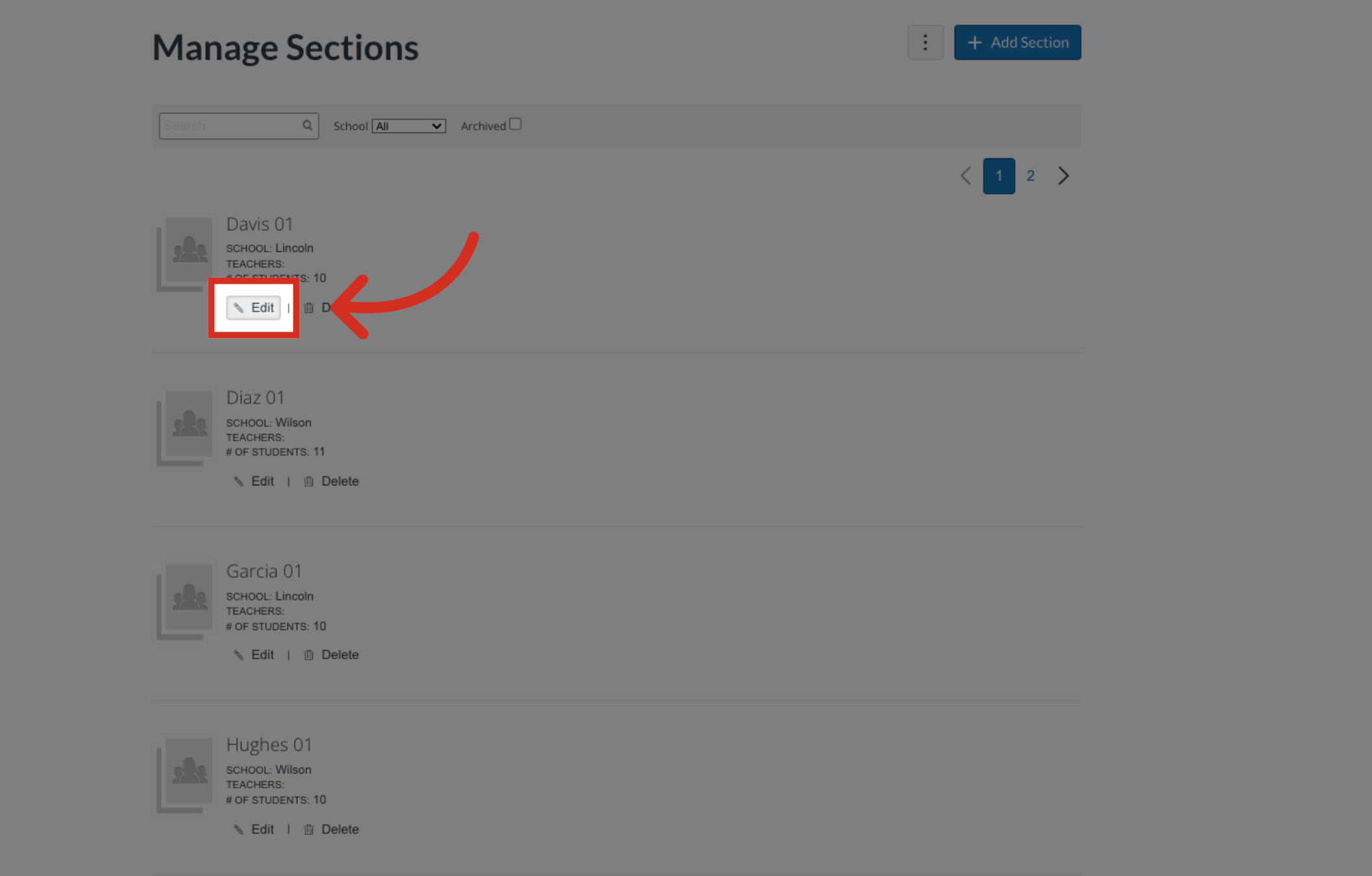 How do I manage classroom sections as a Mastery Connect admin ...