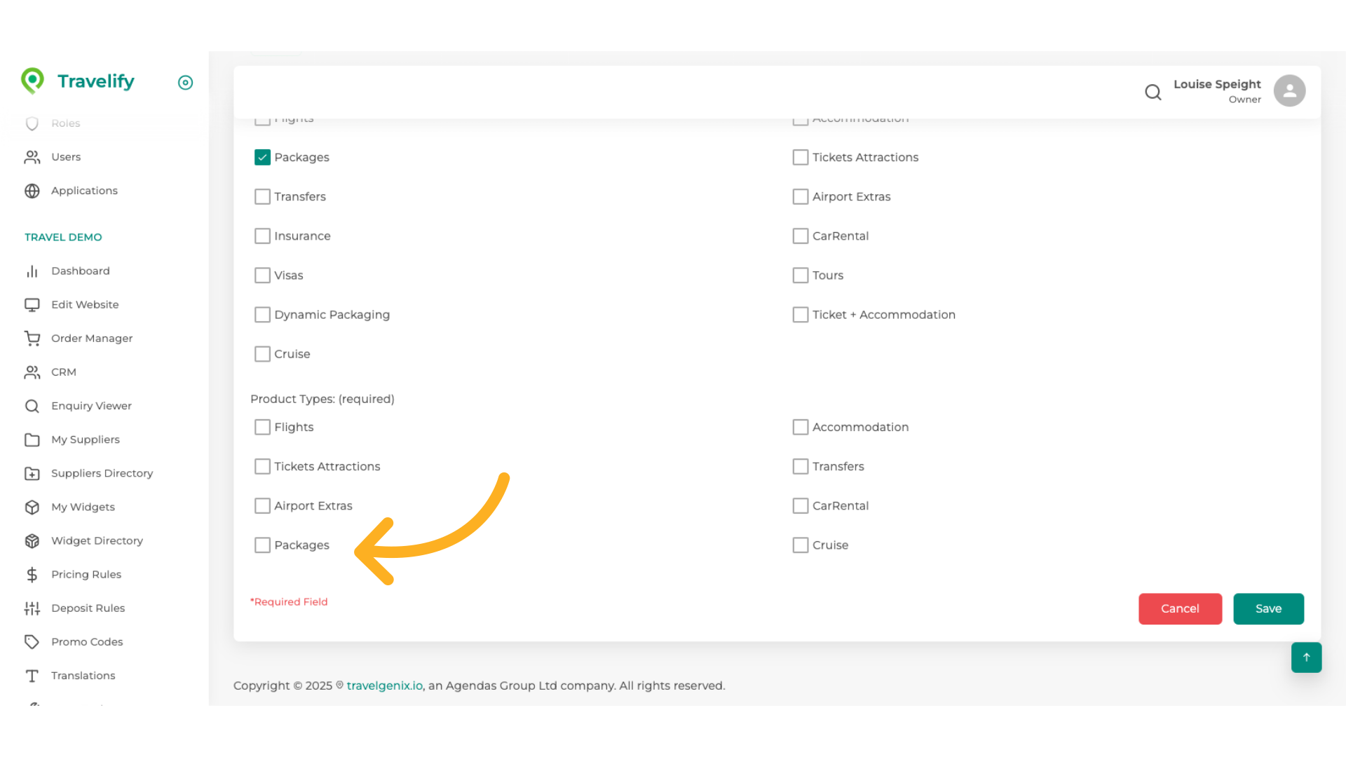 Choose Package Standard Pricing Rules (Packages) in Travelify