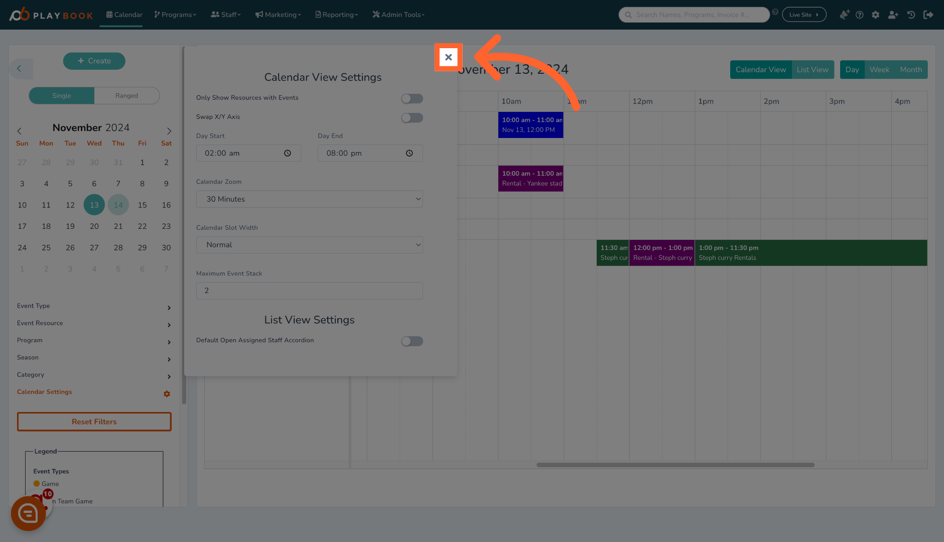 Customizing what times show on the calendar