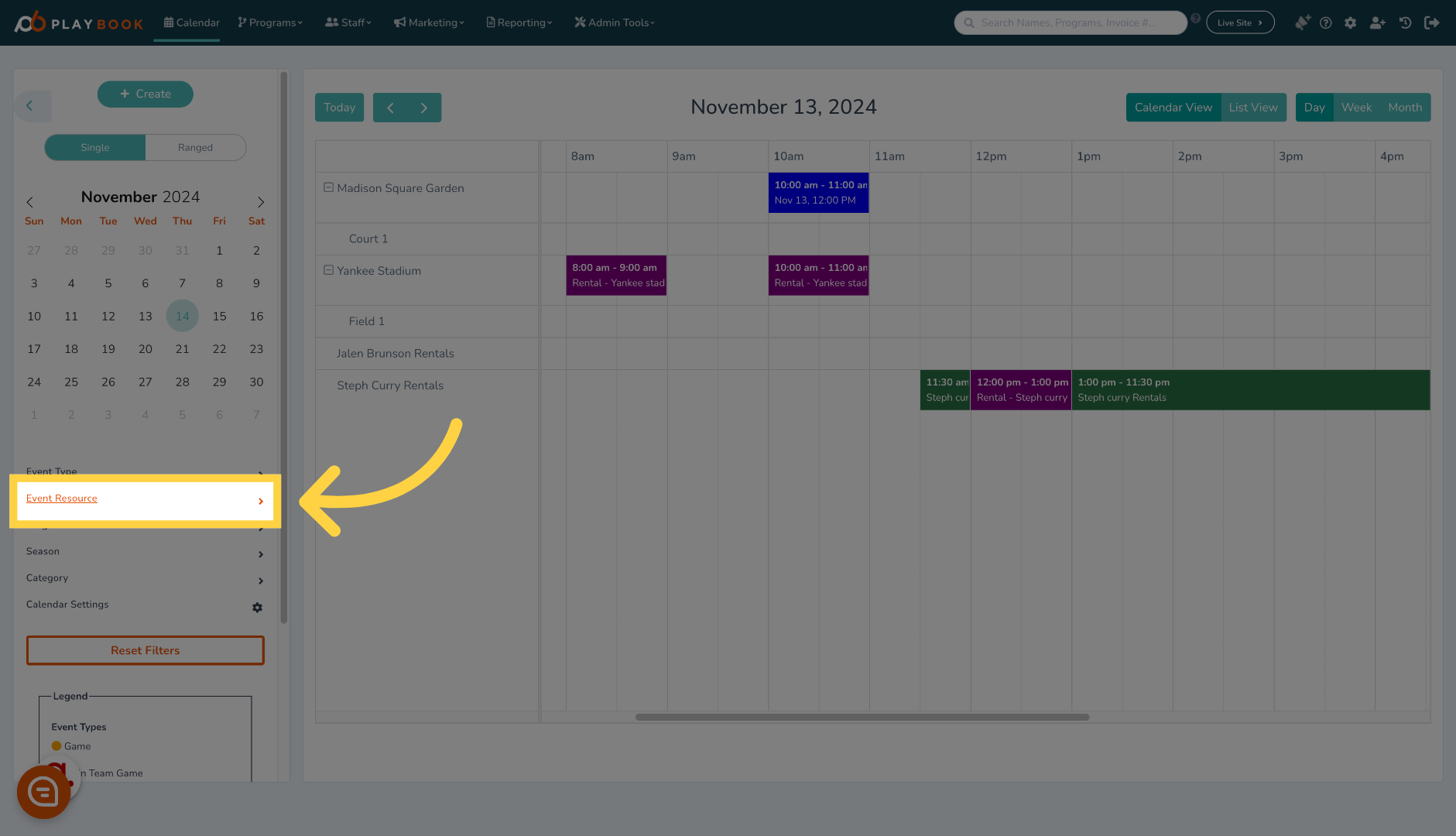 Customizing what resources show on the calendar
