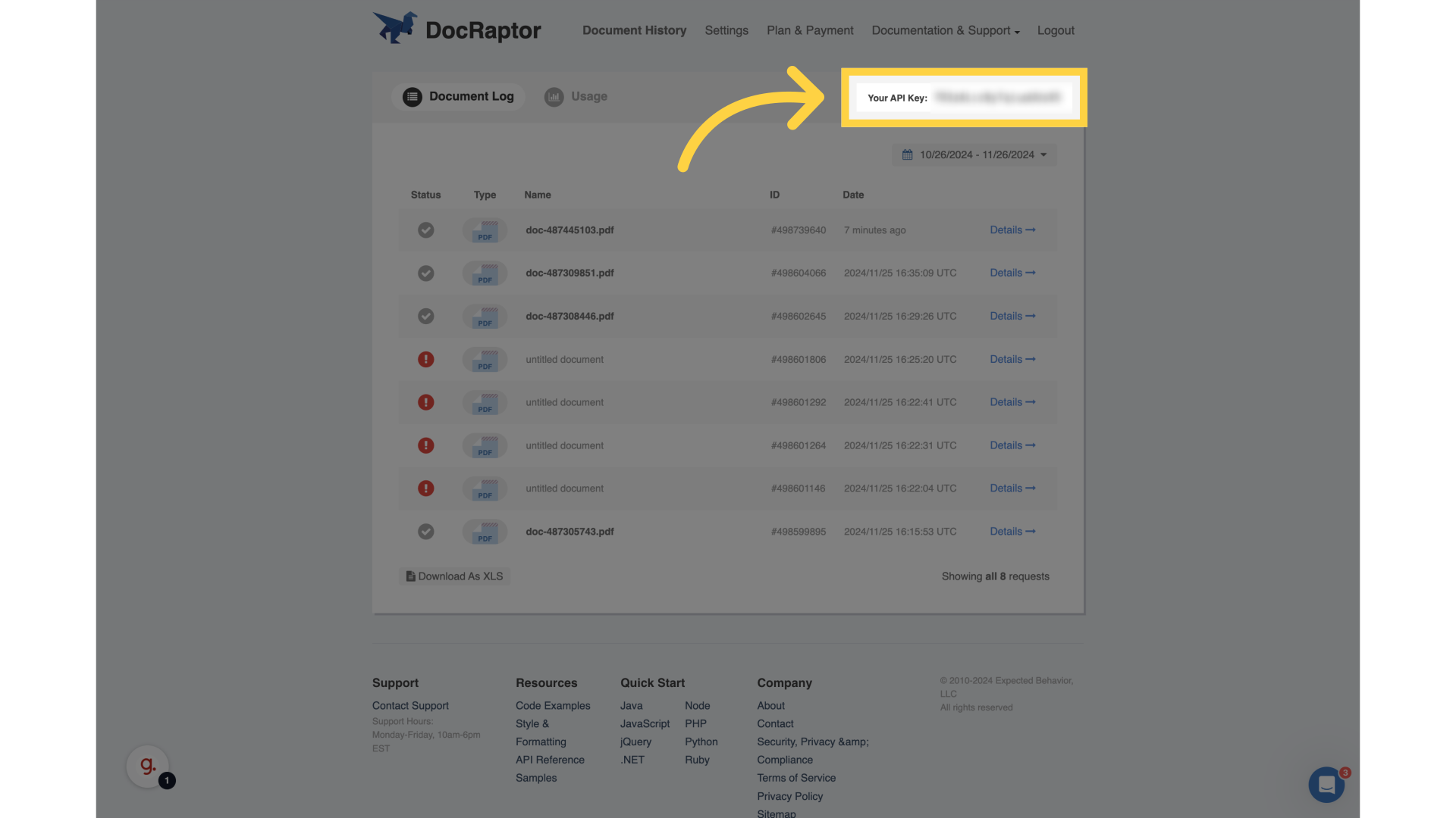 How to find your API key in DocRaptor – Keragon