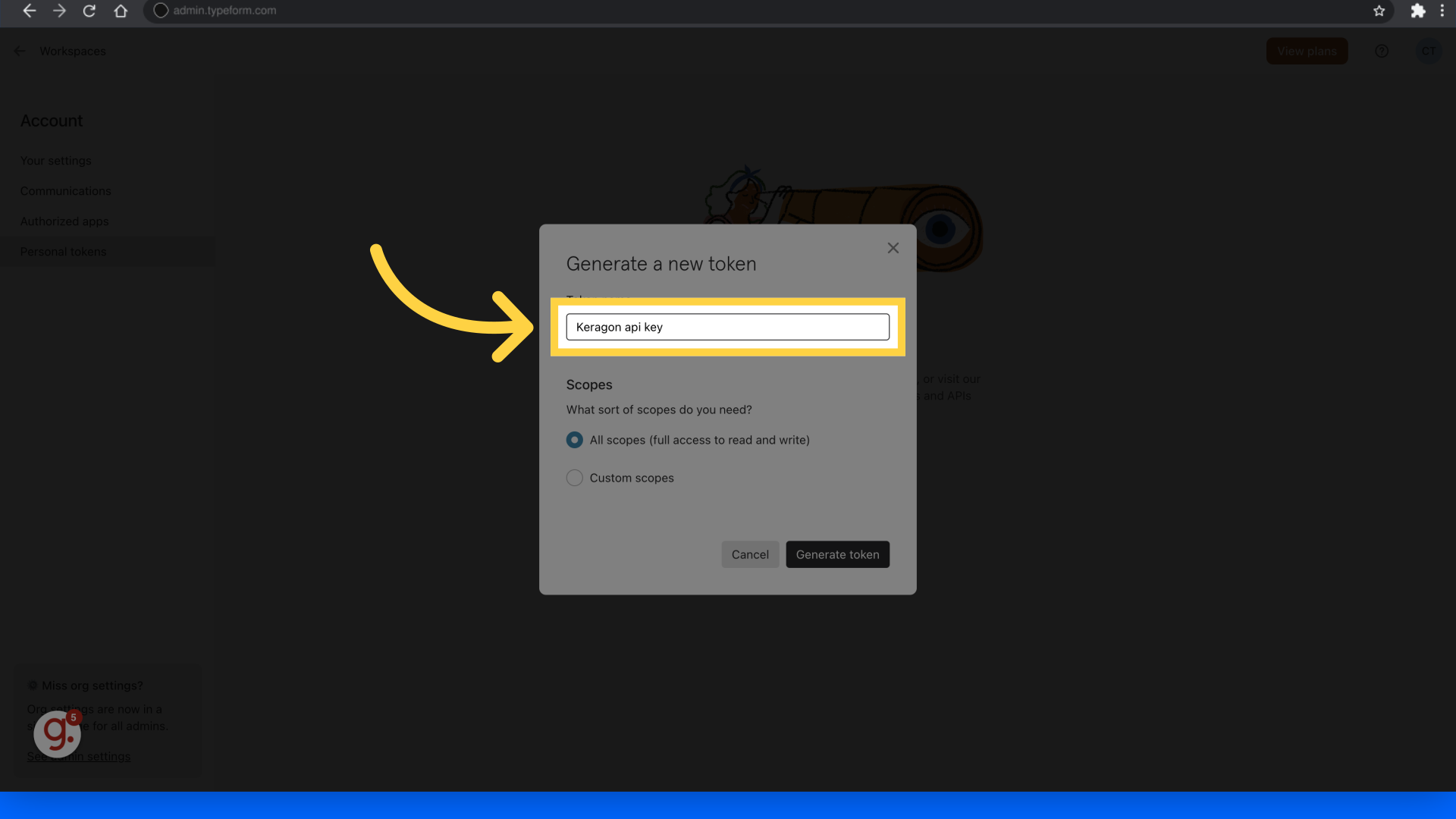 How to find your API Key in Typeform – Keragon