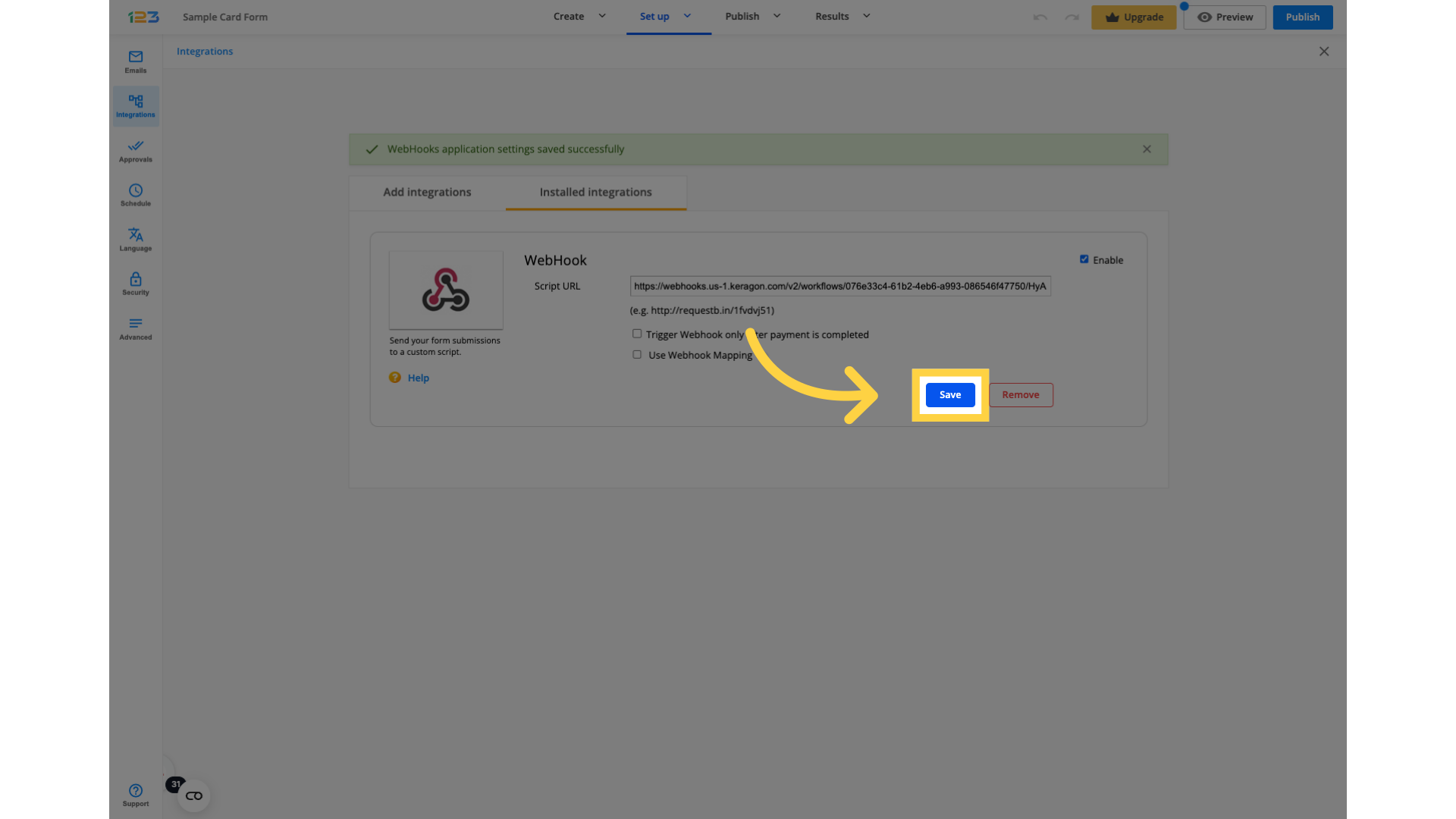 How to setup Keragon webhook in 123FormBuilder – Keragon