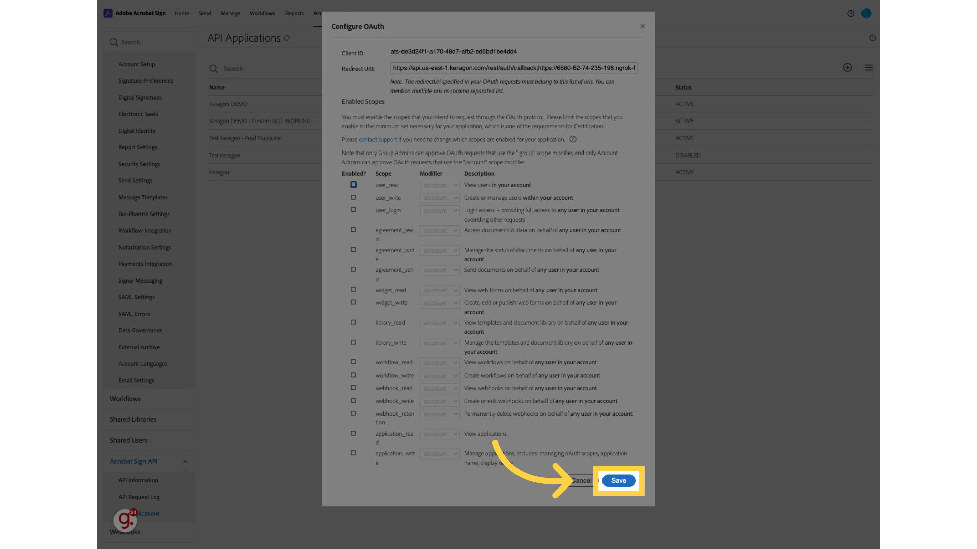 How to find your client ID and secret in Adobe Sign – Keragon