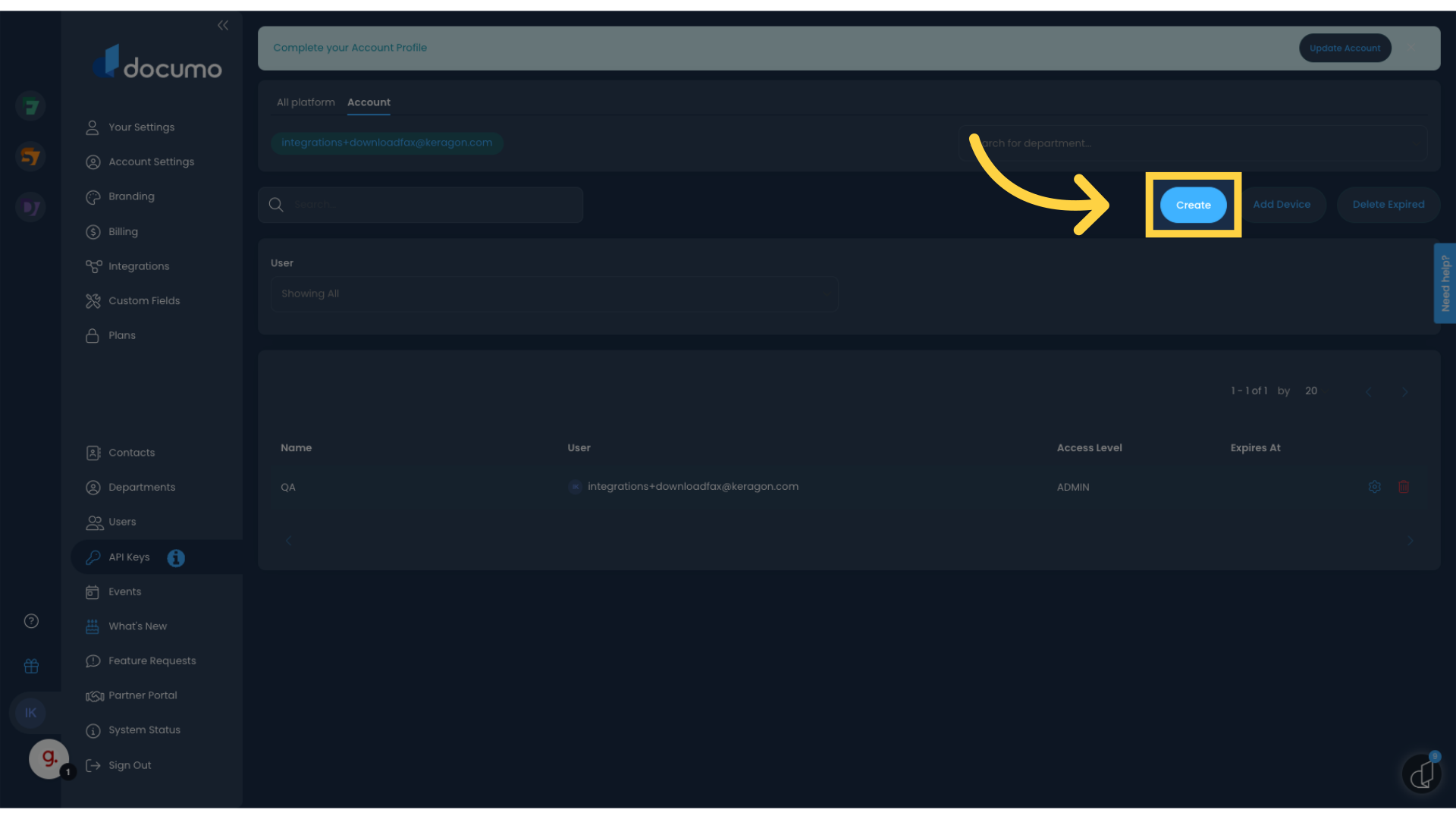How to find your API Key in Documo – Keragon