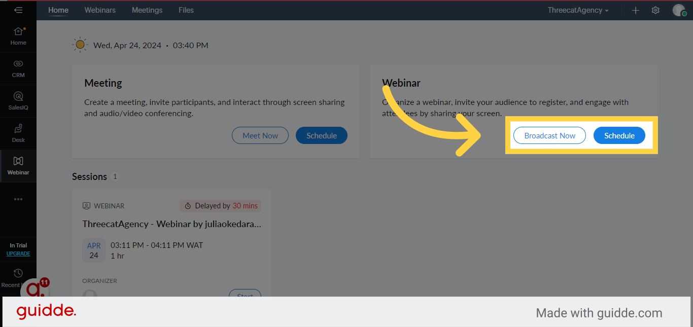 How To Organize A Webinar On ZOHO - Guidde | Gallery