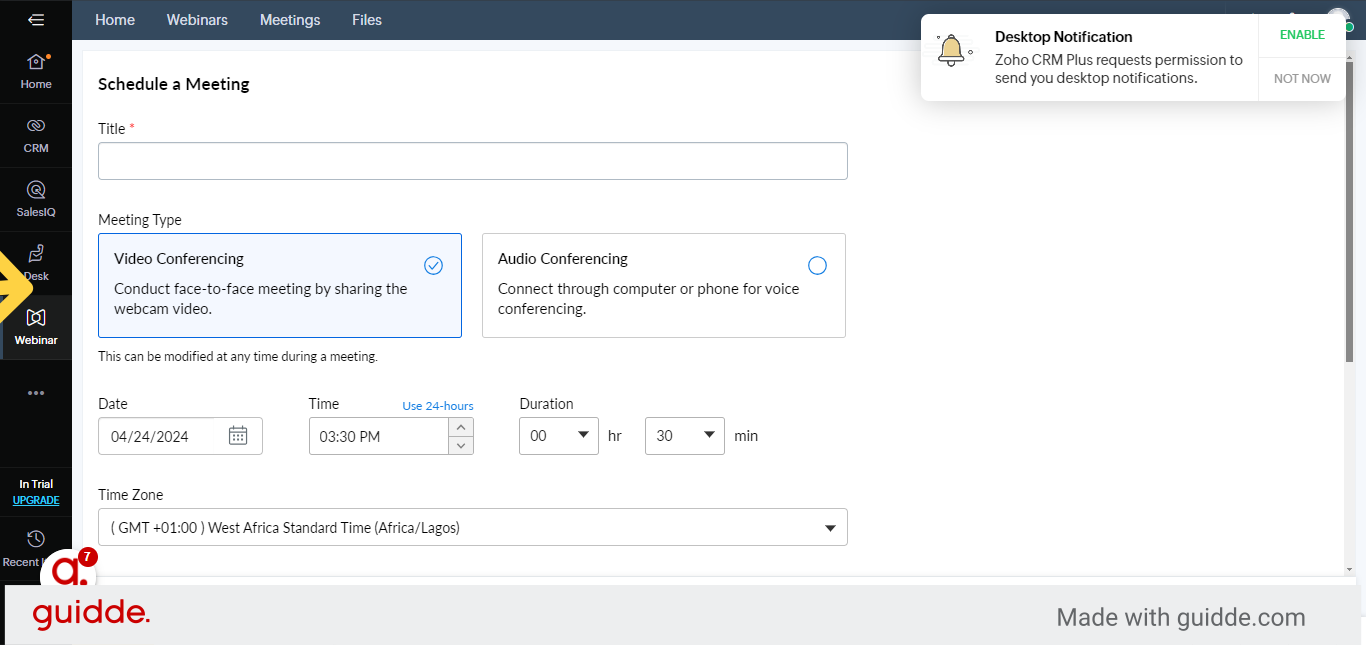 How To Schedule An Online Meeting On ZOHO - Guidde | Gallery