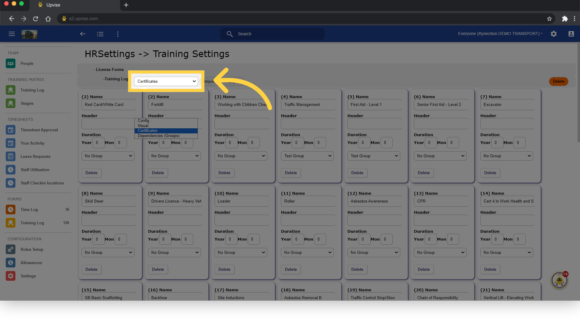 HR Training Matrix Configuration – Kynection