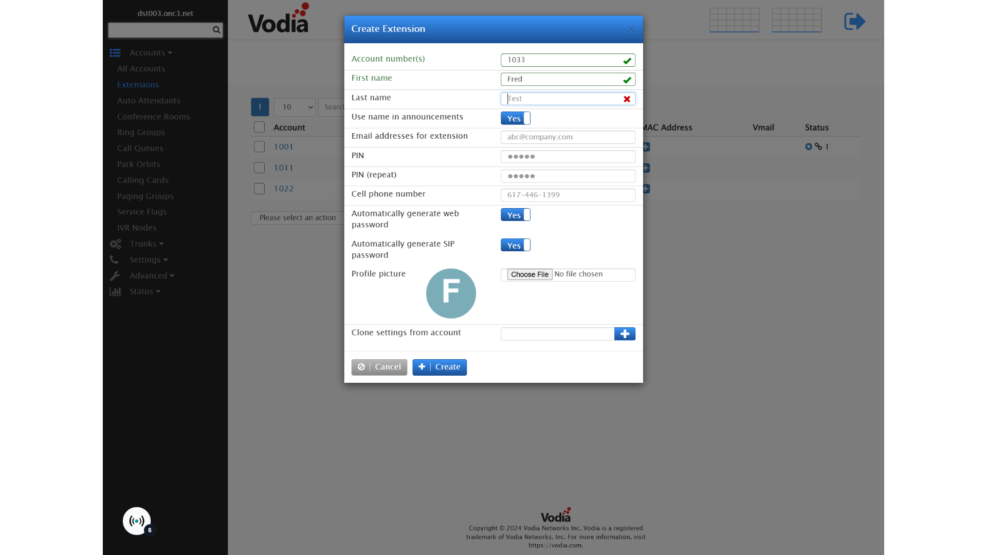 Vodia Quick Guide - Add an Extension