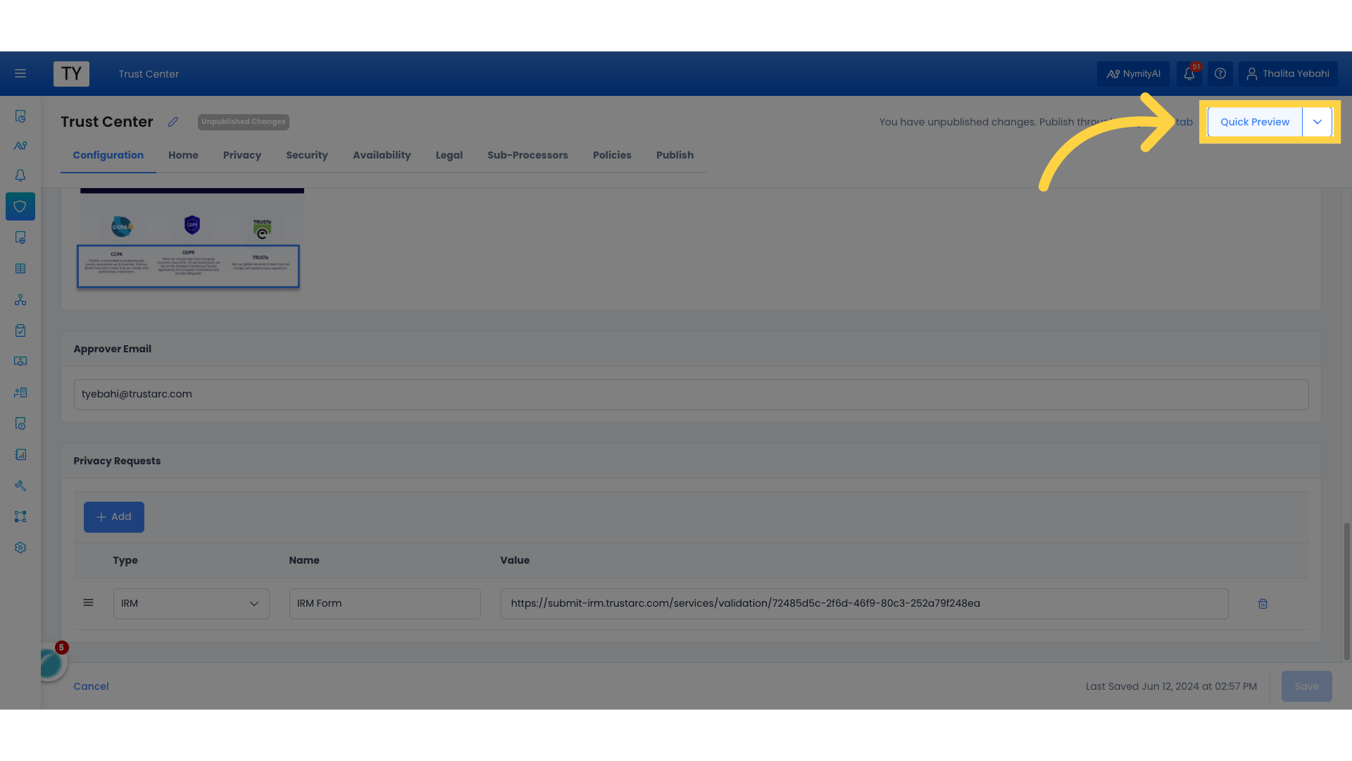 Creating and Editing the Configurations of Trust Center – TrustArc Help ...