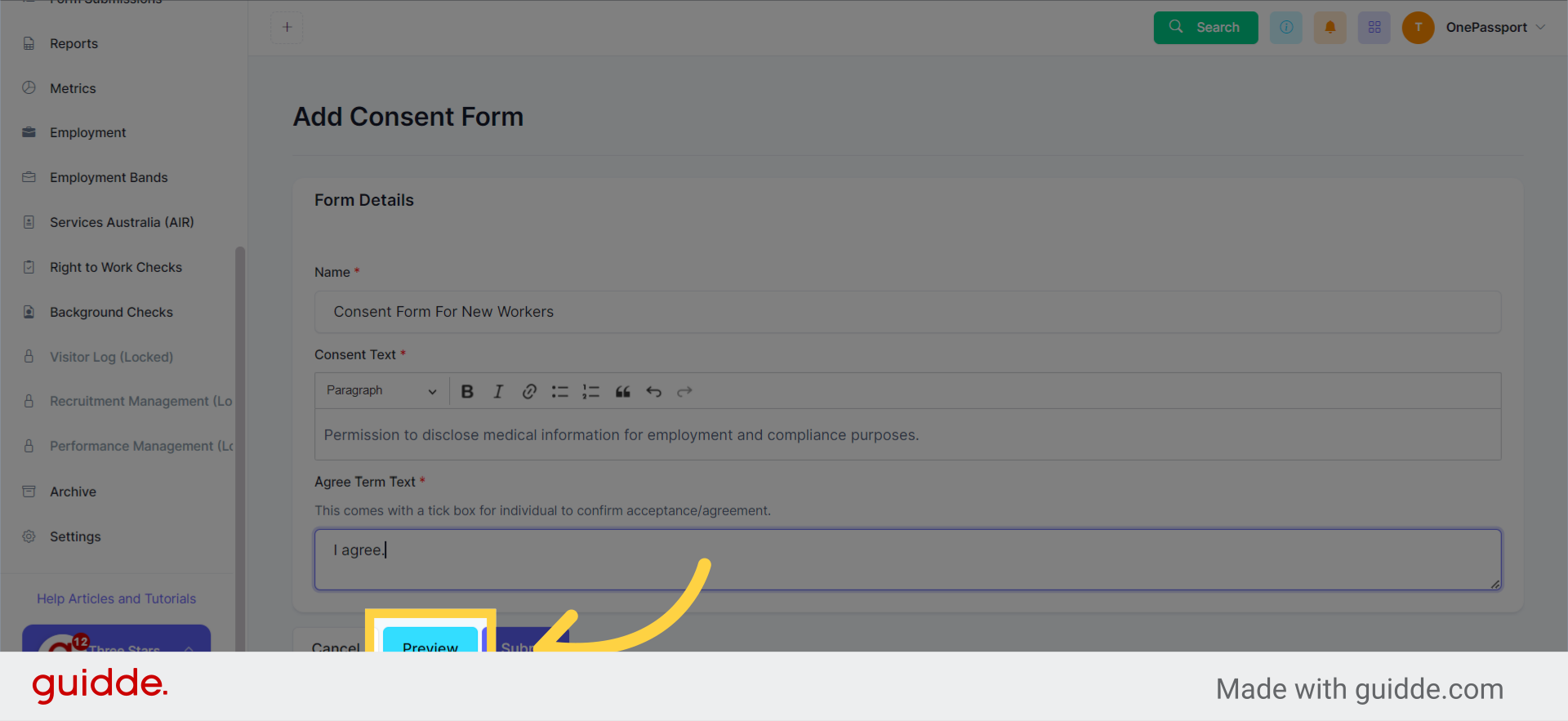 Creating A Consent Form Onepassport