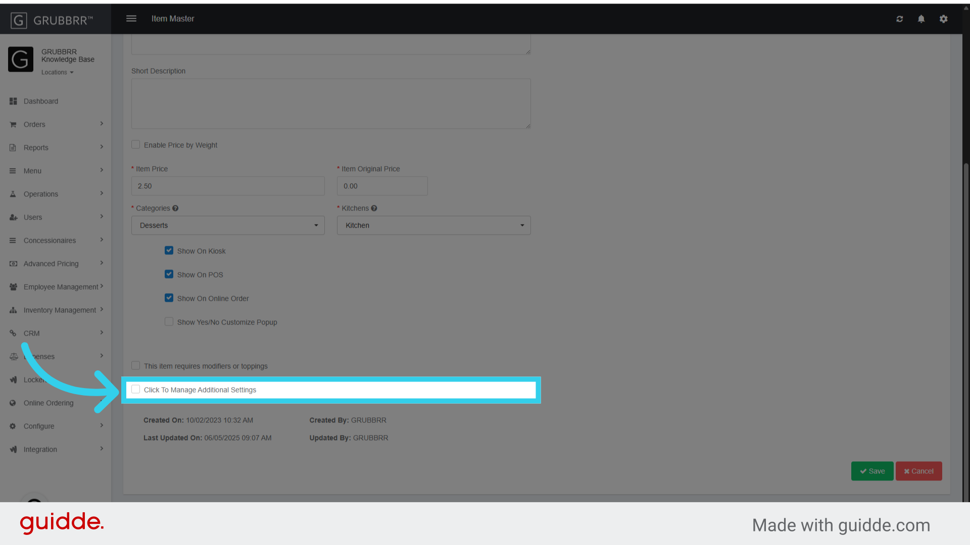 How to add Barcodes to Menu Items in the GRUBBRR Portal
