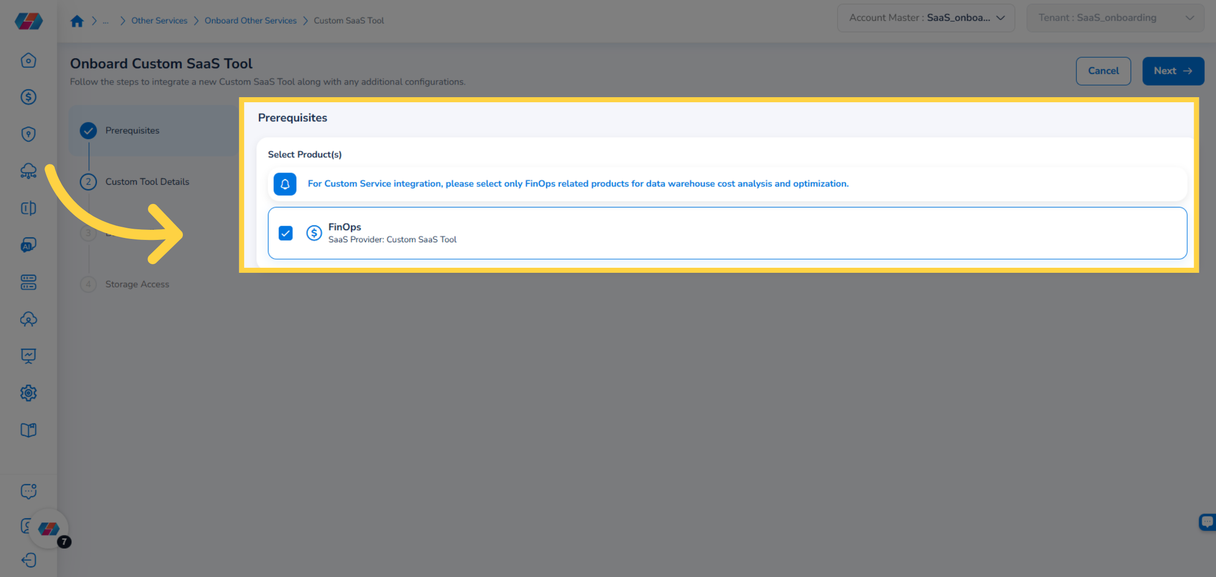 Onboarding SaaS Custom Tool Account