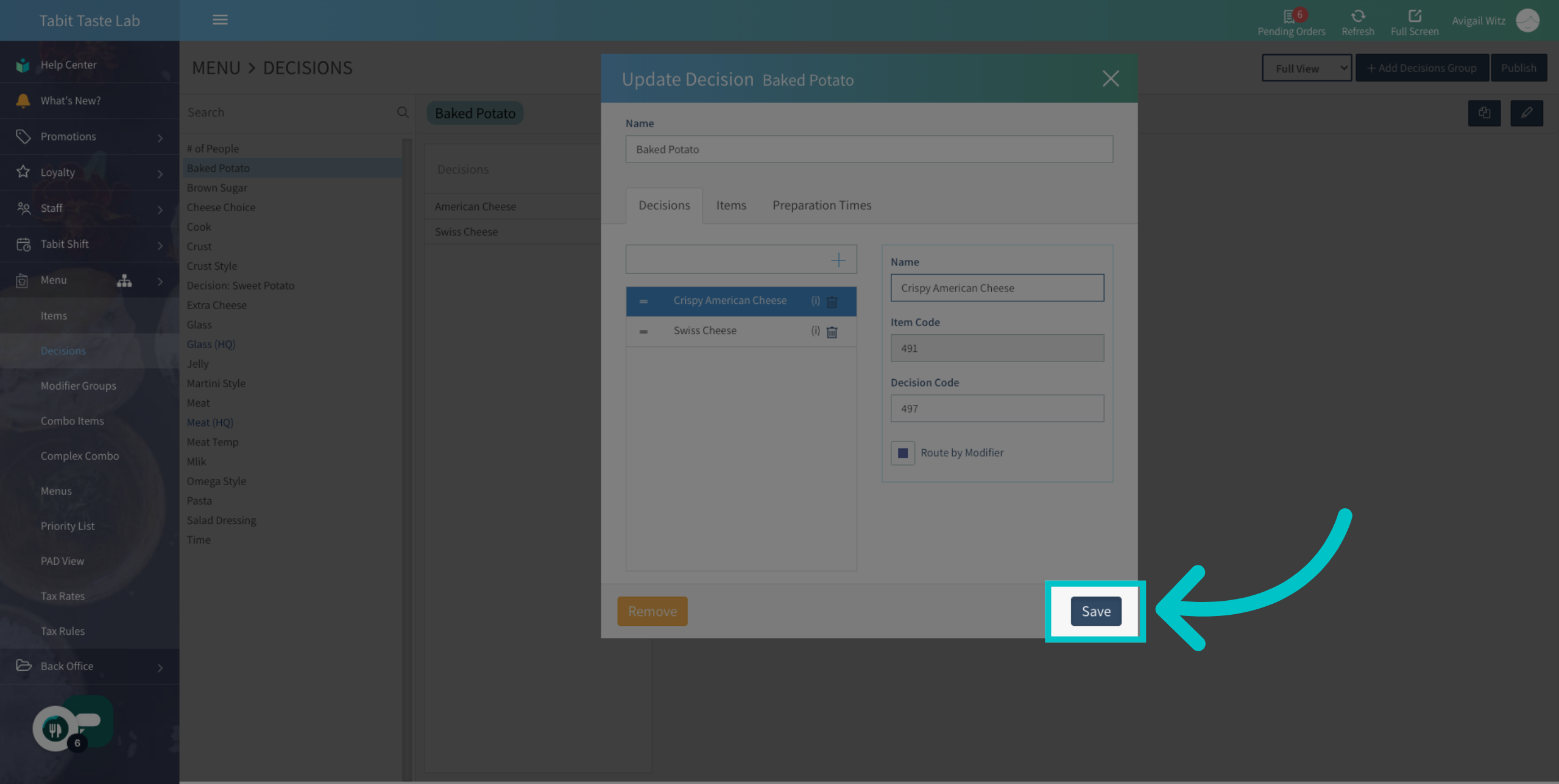Editing a Decision name – Tabit Help Center