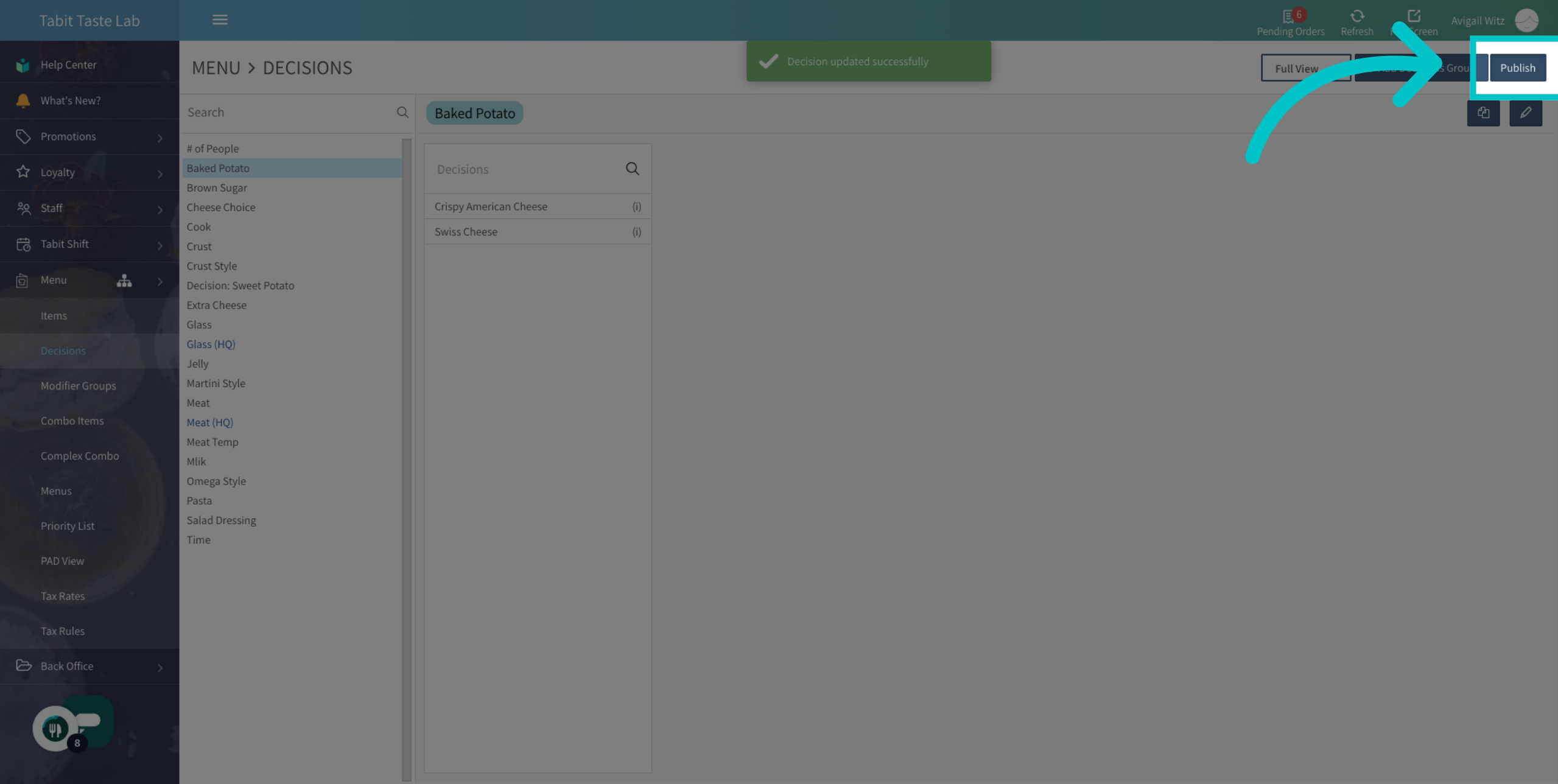 Editing a Decision name – Tabit Help Center
