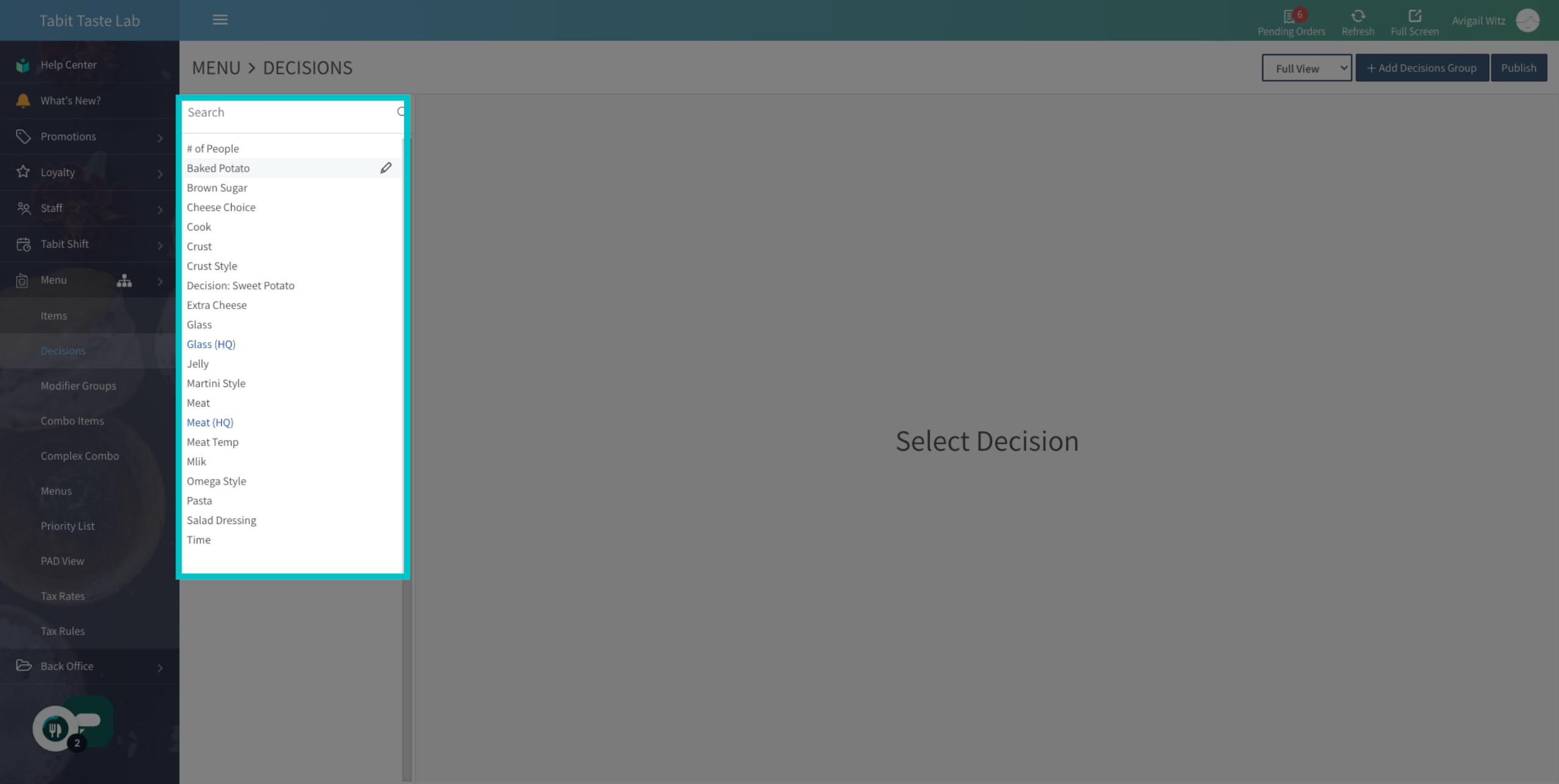 Editing a Decision name – Tabit Help Center