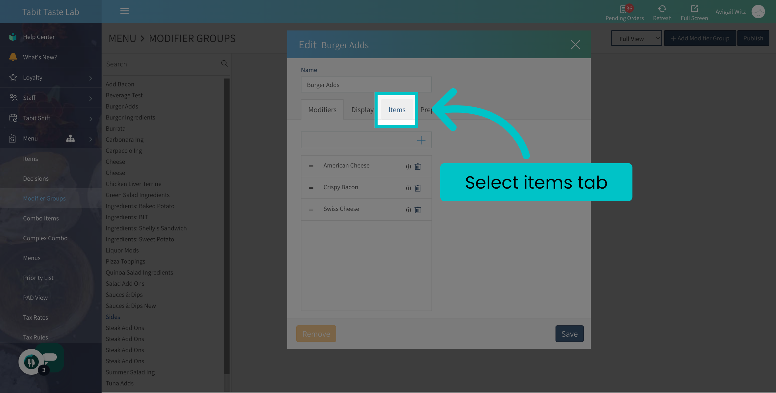 Removing a Modifier Group from a Lead Item – Tabit Help Center
