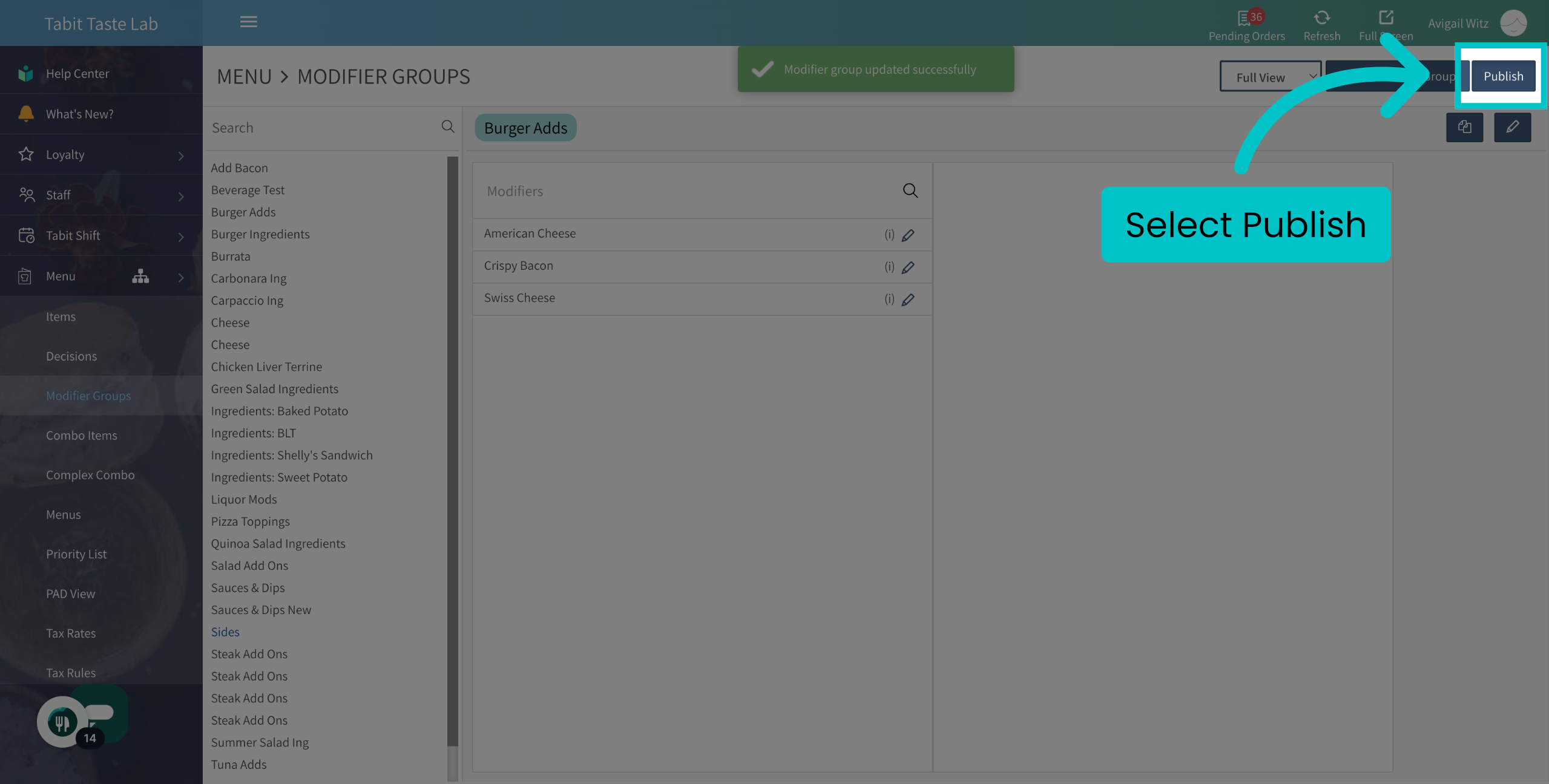 Removing a Modifier Group from a Lead Item – Tabit Help Center
