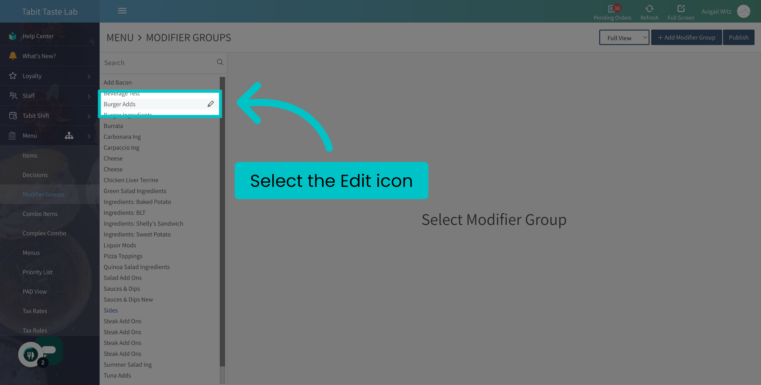 Removing a Modifier Group from a Lead Item – Tabit Help Center